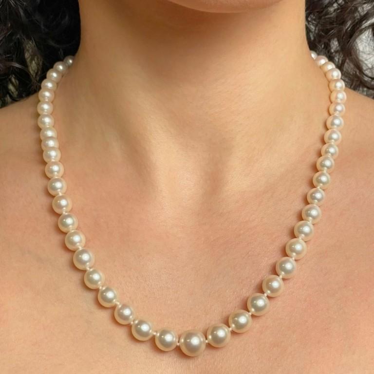 Collier de succession Jugenstil en or blanc 18 carats avec perles Akoya d'eau salée et diamants 150 carats en vente 7