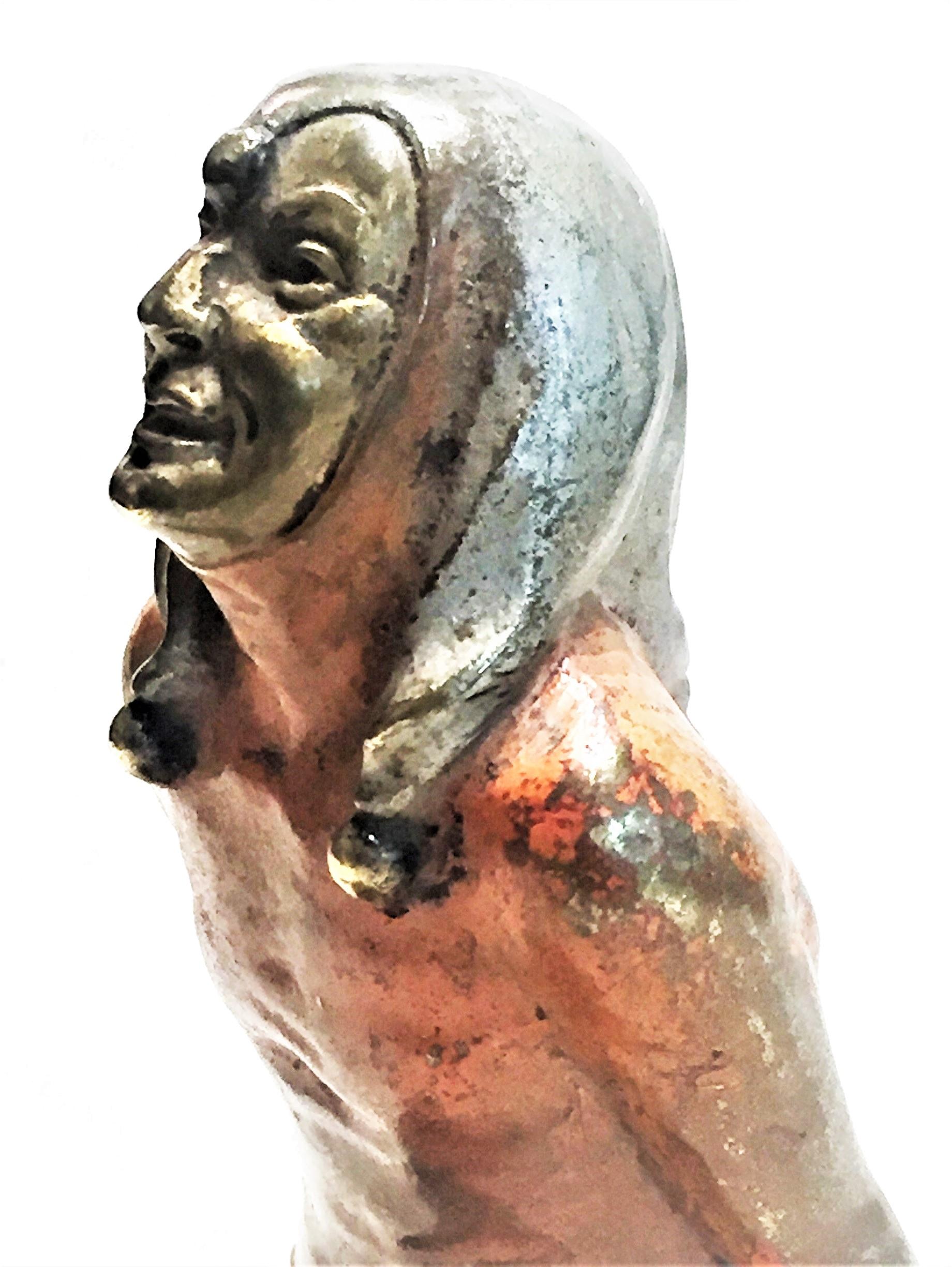 Cold-Painted Jugenstil, Harlequin in Golden Mask, Vienna Bronze, Austria, circa 1900 For Sale