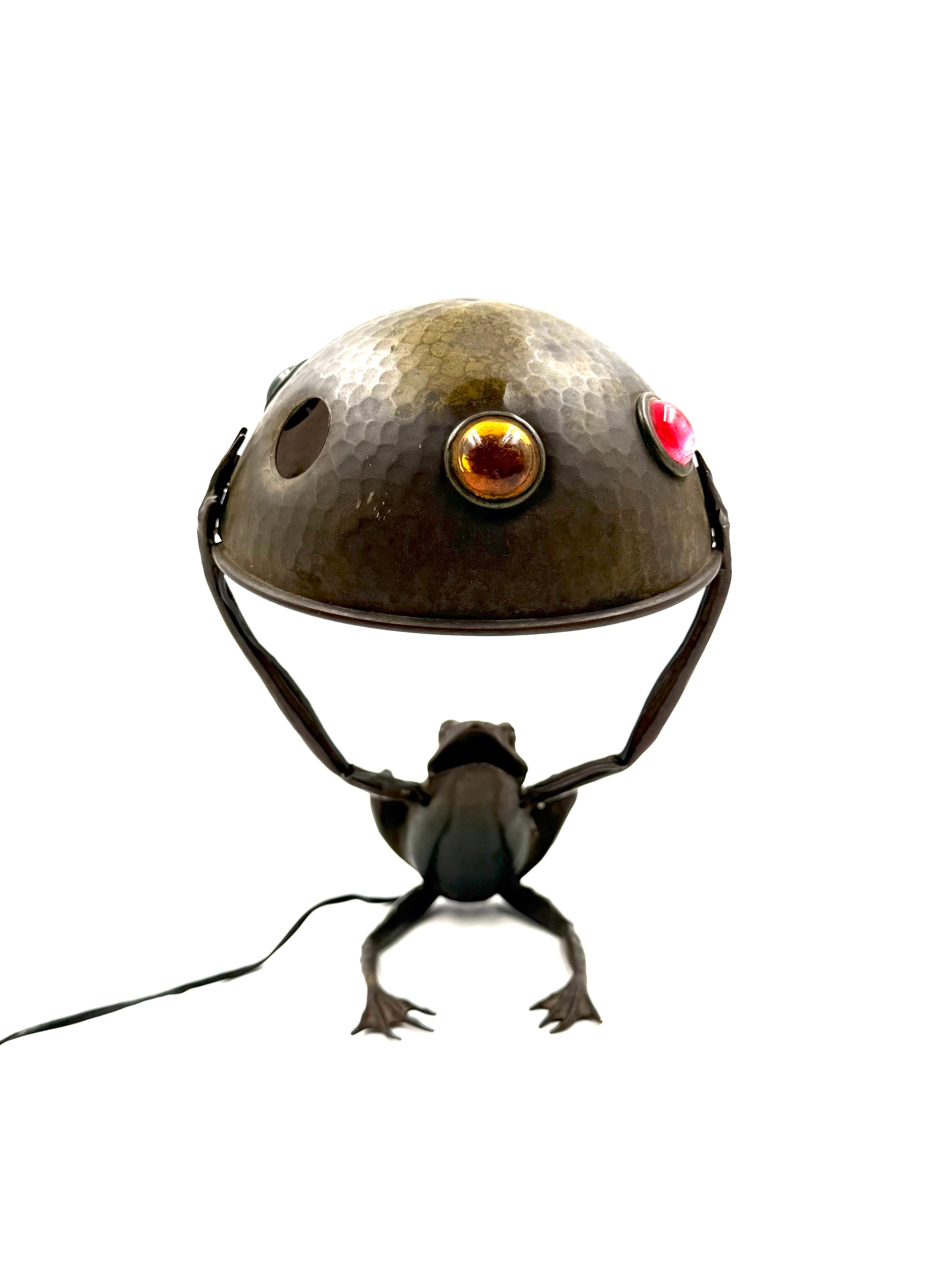 Jugenstil rare frog shaped bronze lamp, Austria 1900s 5