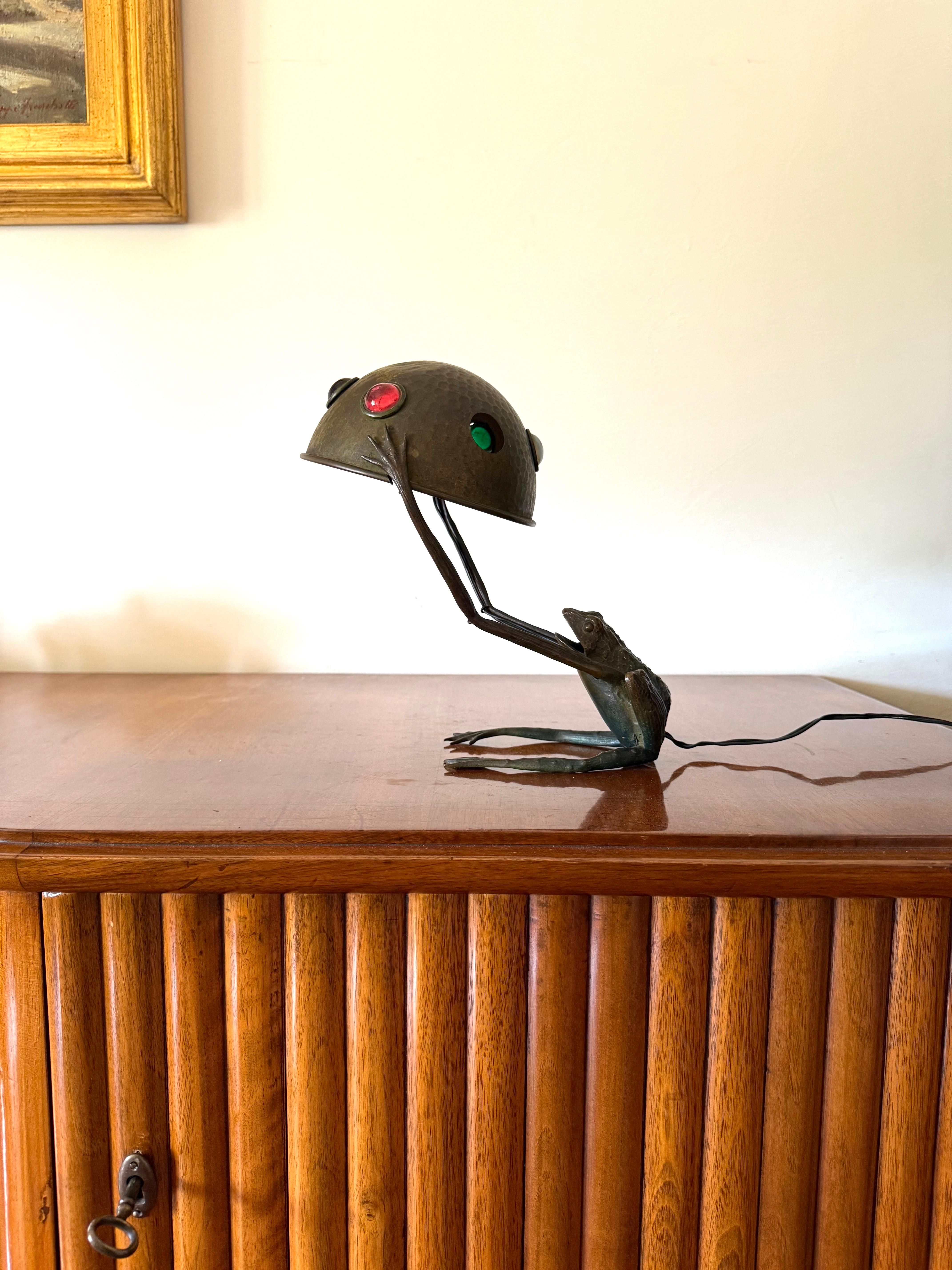 Jugendstil Jugenstil rare frog shaped bronze lamp, Austria 1900s