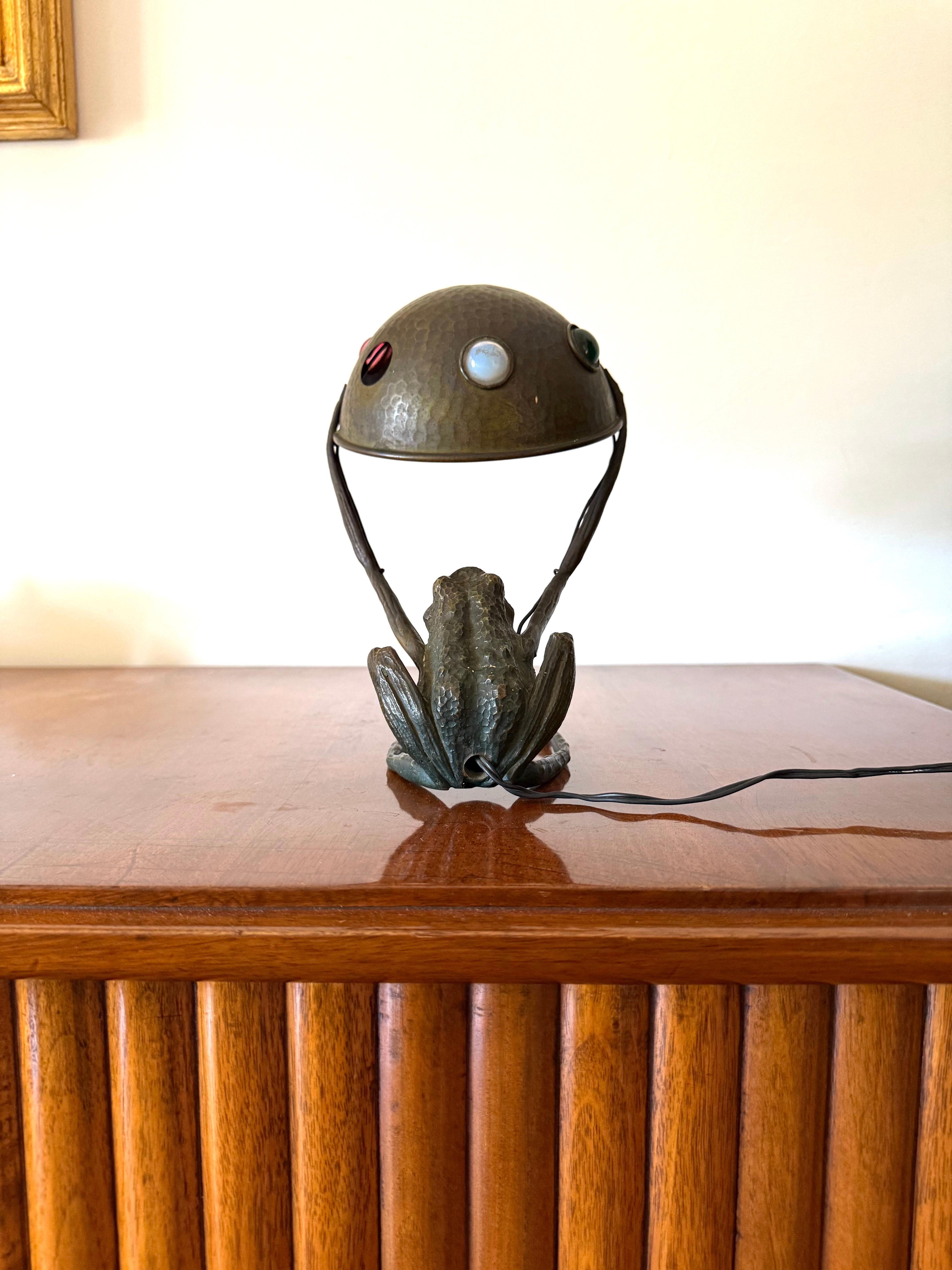 Austrian Jugenstil rare frog shaped bronze lamp, Austria 1900s