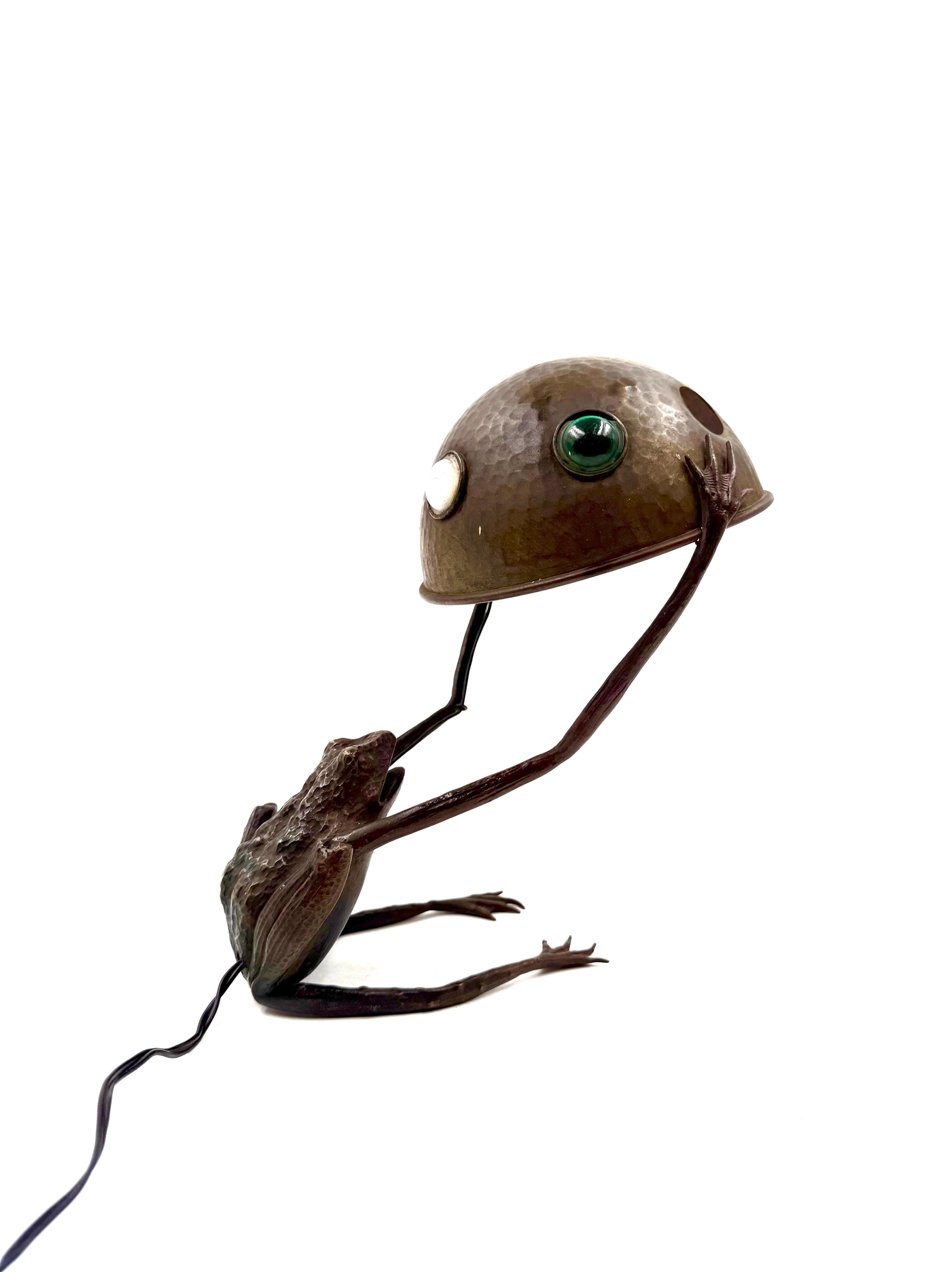 Jugenstil rare frog shaped bronze lamp, Austria 1900s 1