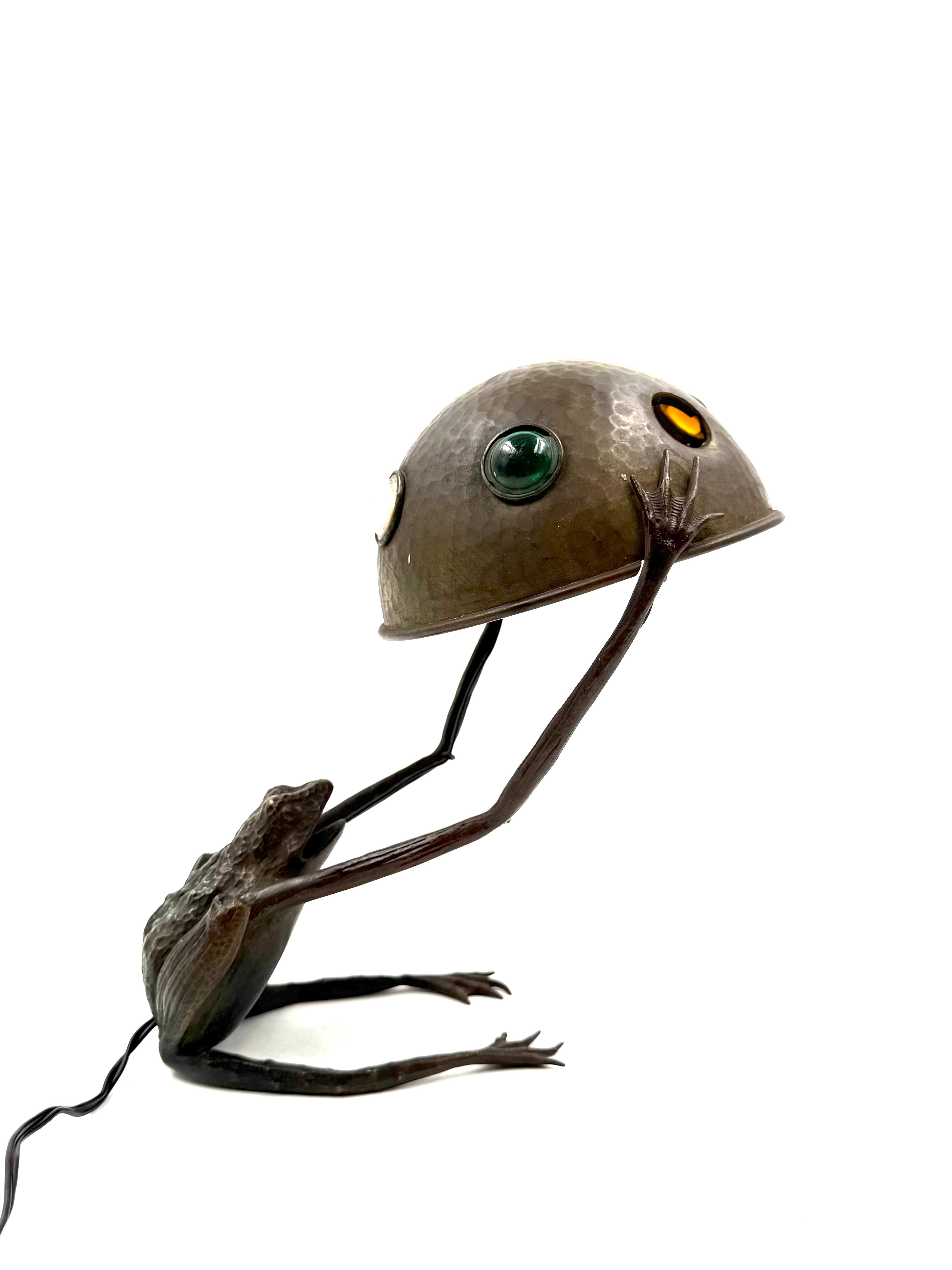Jugenstil rare frog shaped bronze lamp, Austria 1900s 2