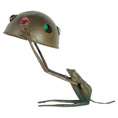 Jugenstil rare frog shaped bronze lamp, Austria 1900s