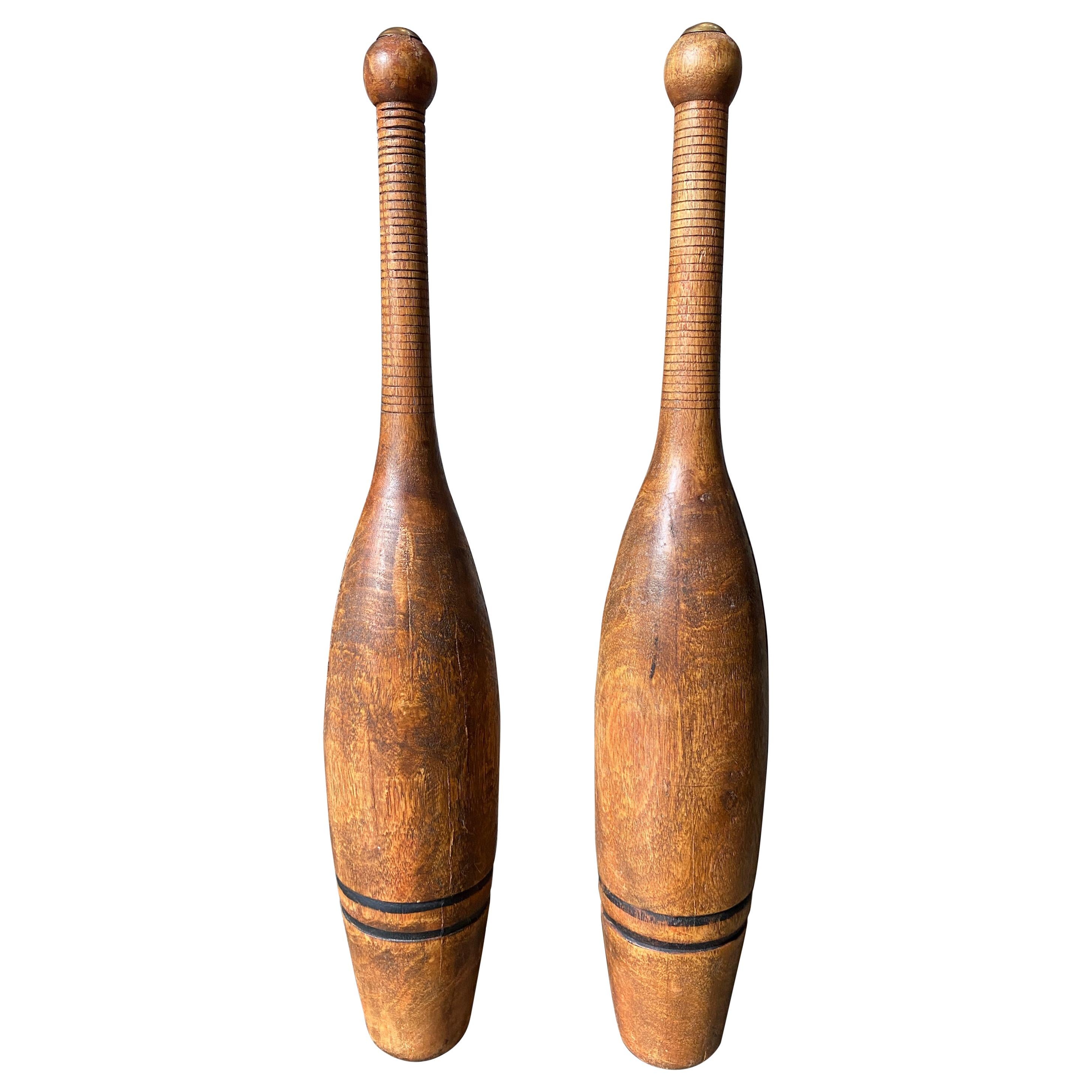 Juggling Pin Pair of Hand Turned Wooden with Brass Cap