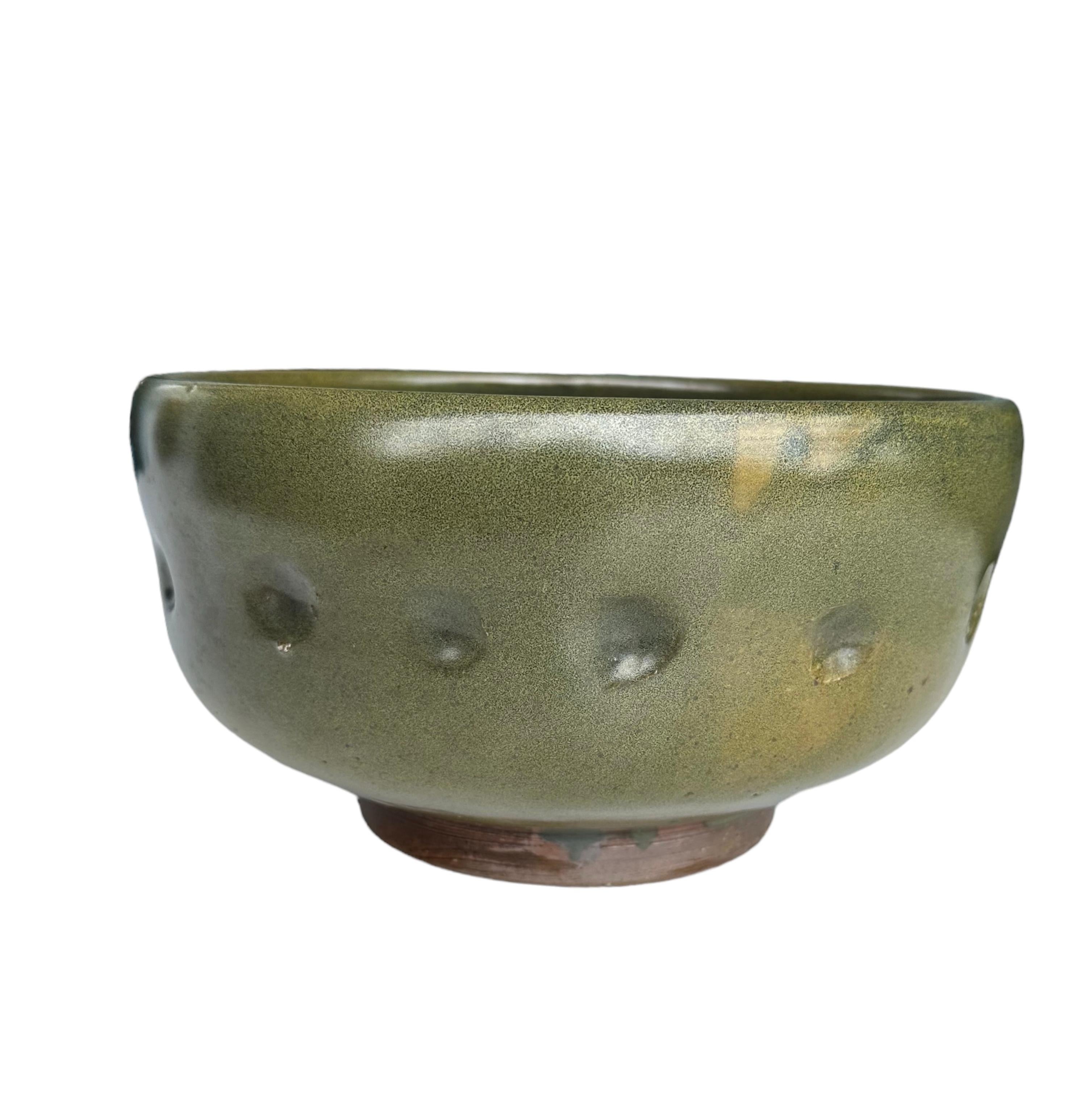 Vintage Jugtown Ware mottled semi matte green and brown glaze bowl. It was made in Seagrove, North Carolina in the 1920’s. It is marked Jugtown Ware.