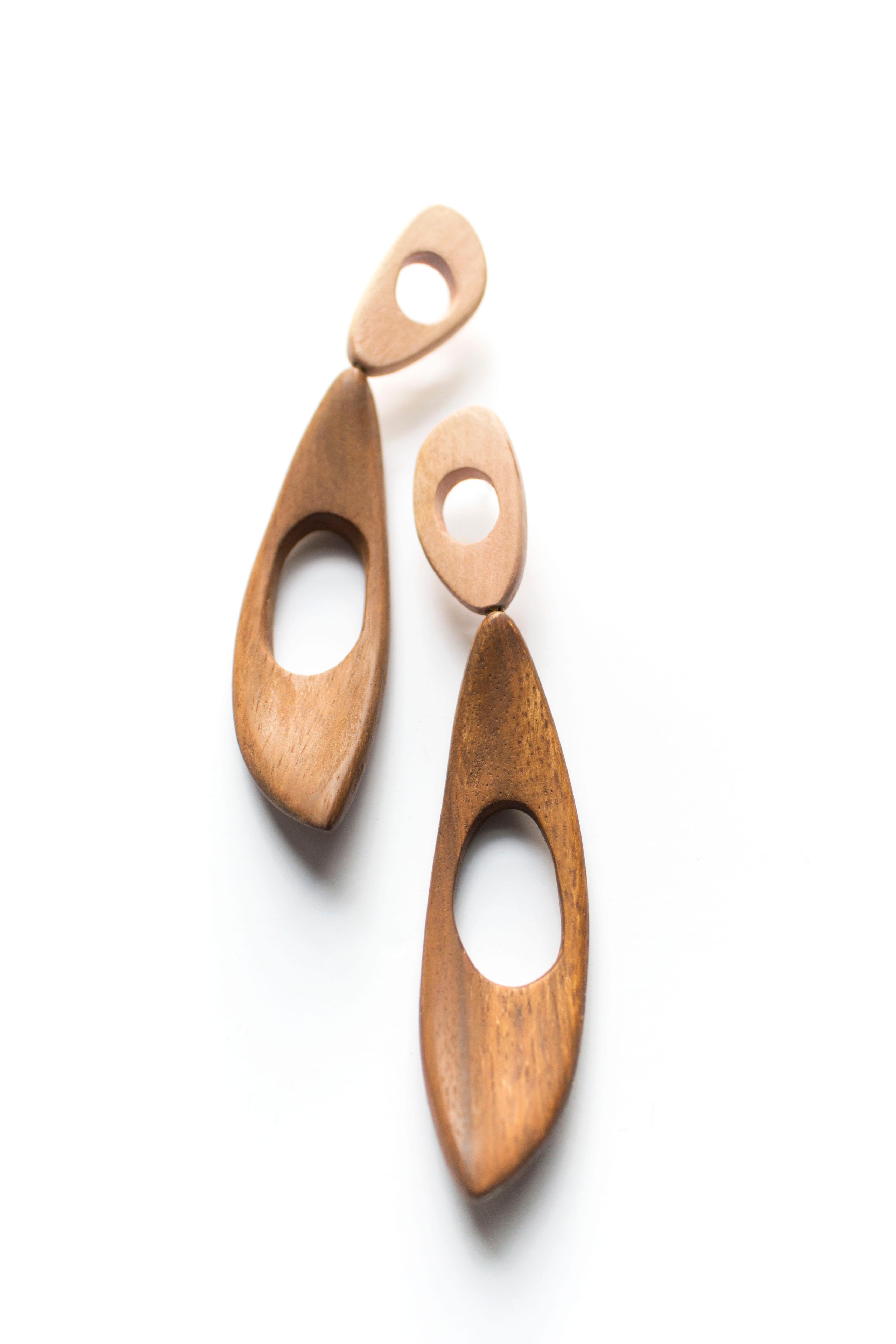 Modern Juhl Carved Wood Dangle Earrings For Sale