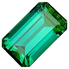 Juicy Bluish Green Tourmaline Gem, Eye Clean Clarity, Emerald Cut Stone for Ring