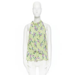 JUICY COUTURE 100% light green floral ruffle collar drawstring vest top S