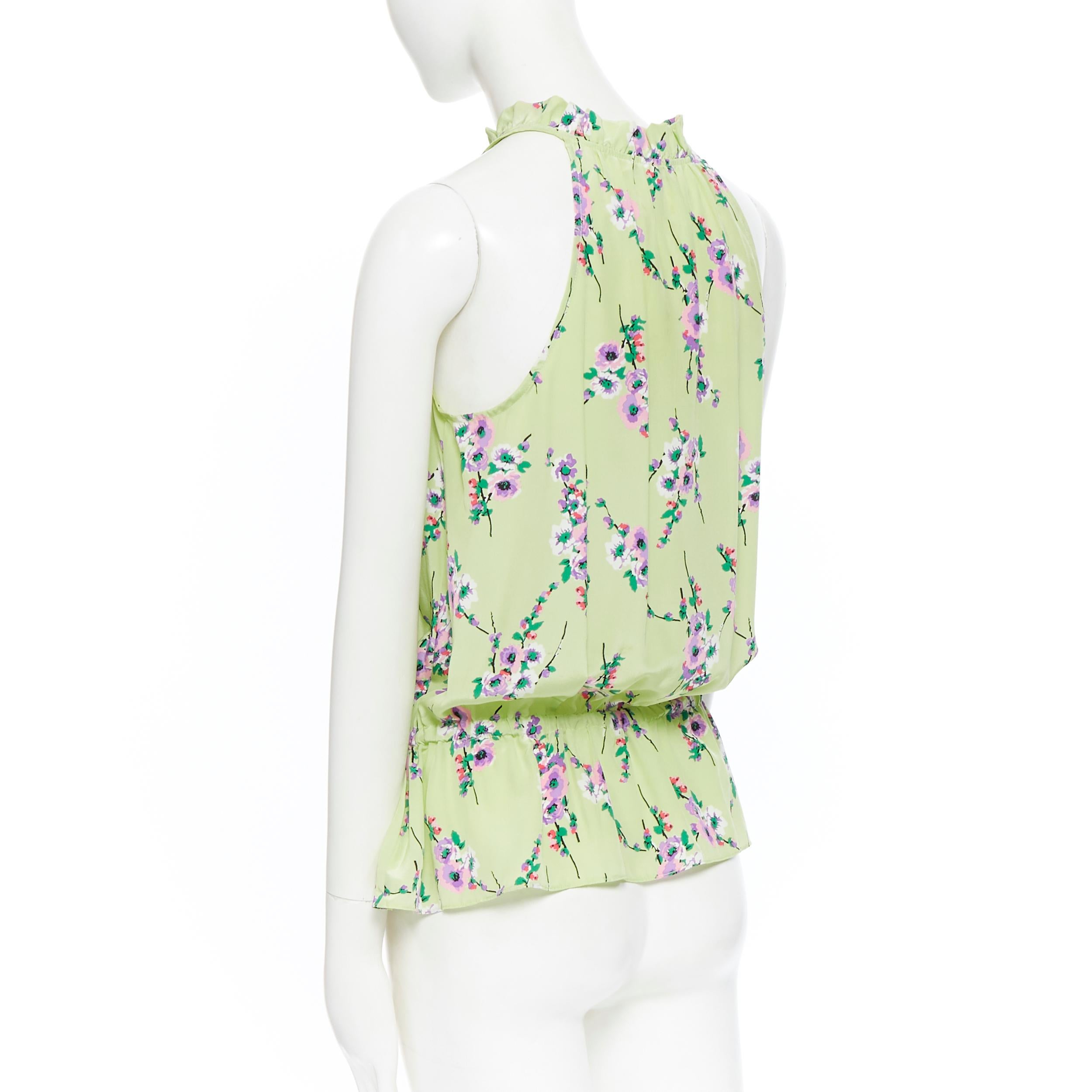 Beige JUICY COUTURE 100% light green floral ruffle collar drawstring vest top S