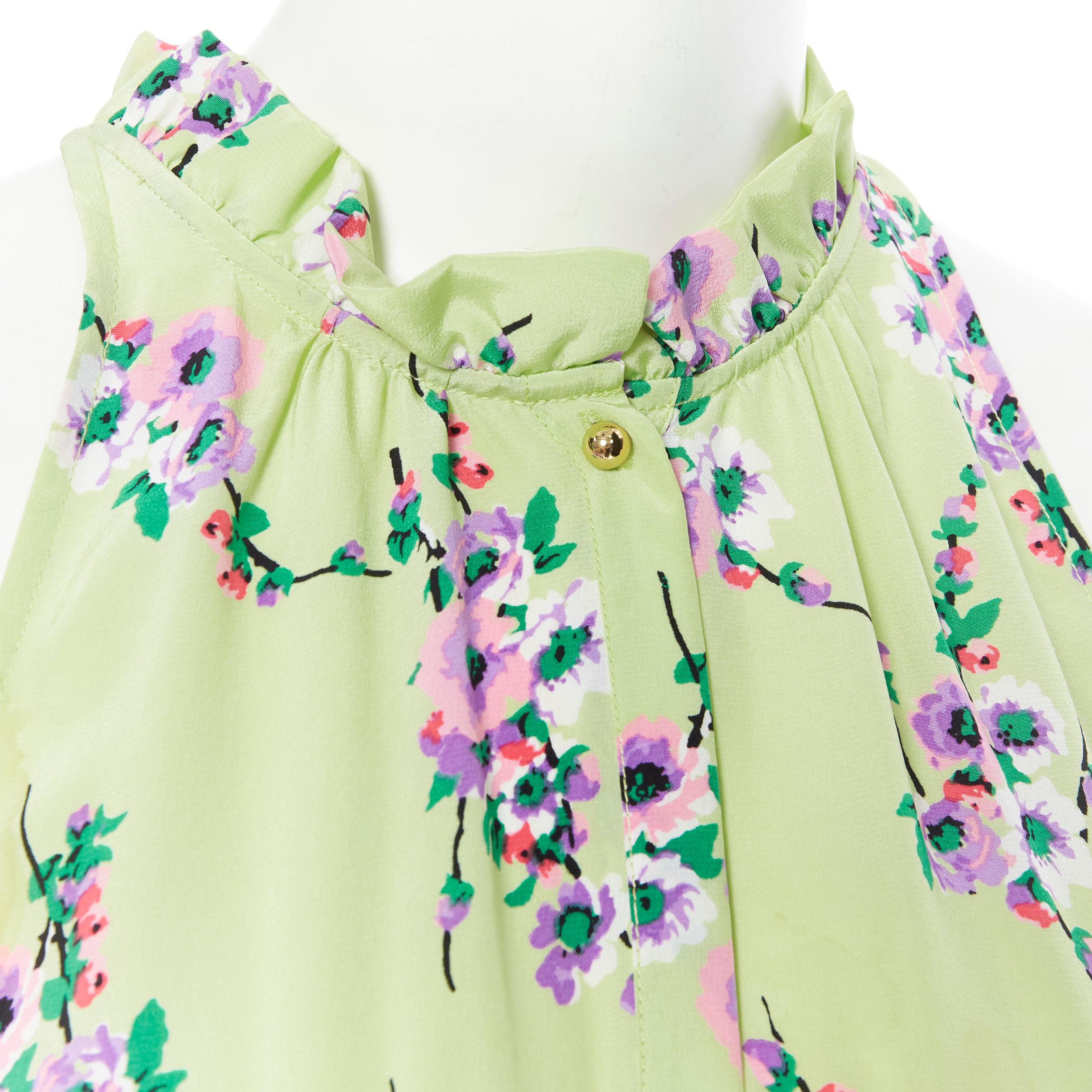 JUICY COUTURE 100% light green floral ruffle collar drawstring vest top S In Good Condition In Hong Kong, NT