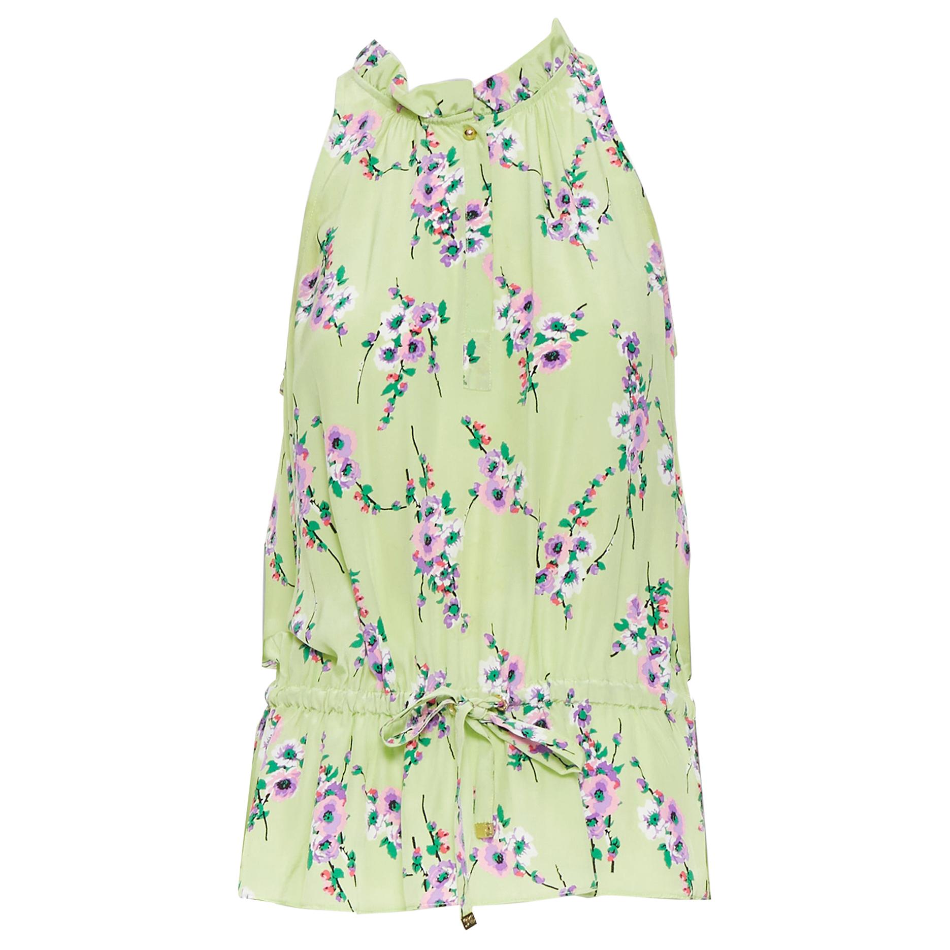 JUICY COUTURE 100% light green floral ruffle collar drawstring vest top S