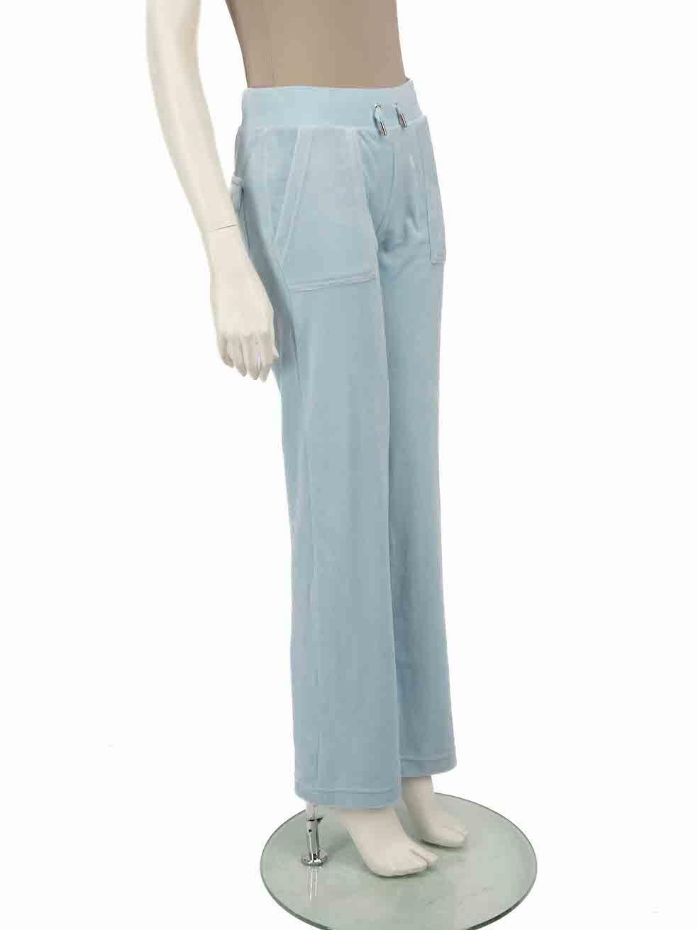 CONDITION is Never worn, with tags. No visible wear to trousers is evident on this new Juicy Couture designer resale item.
 
 
 
 Details
 
 
 Blue
 
 Velour
 
 Tracksuit trousers
 
 Mid rise
 
 Straight leg
 
 Elasticated drawstring waistband
 
 2x