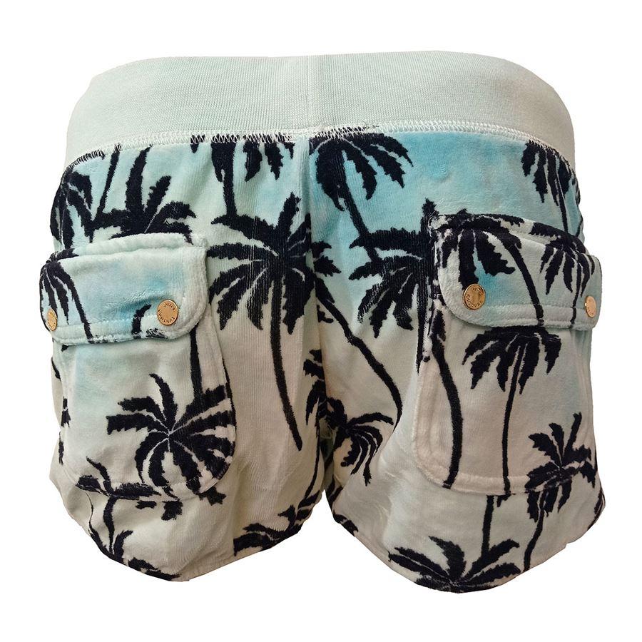 Cotton and polyester Tropical palms print Azure color 2 Pockets Total length cm 22 (8,6 inches) Waist cm 40 (15,78 inches)
