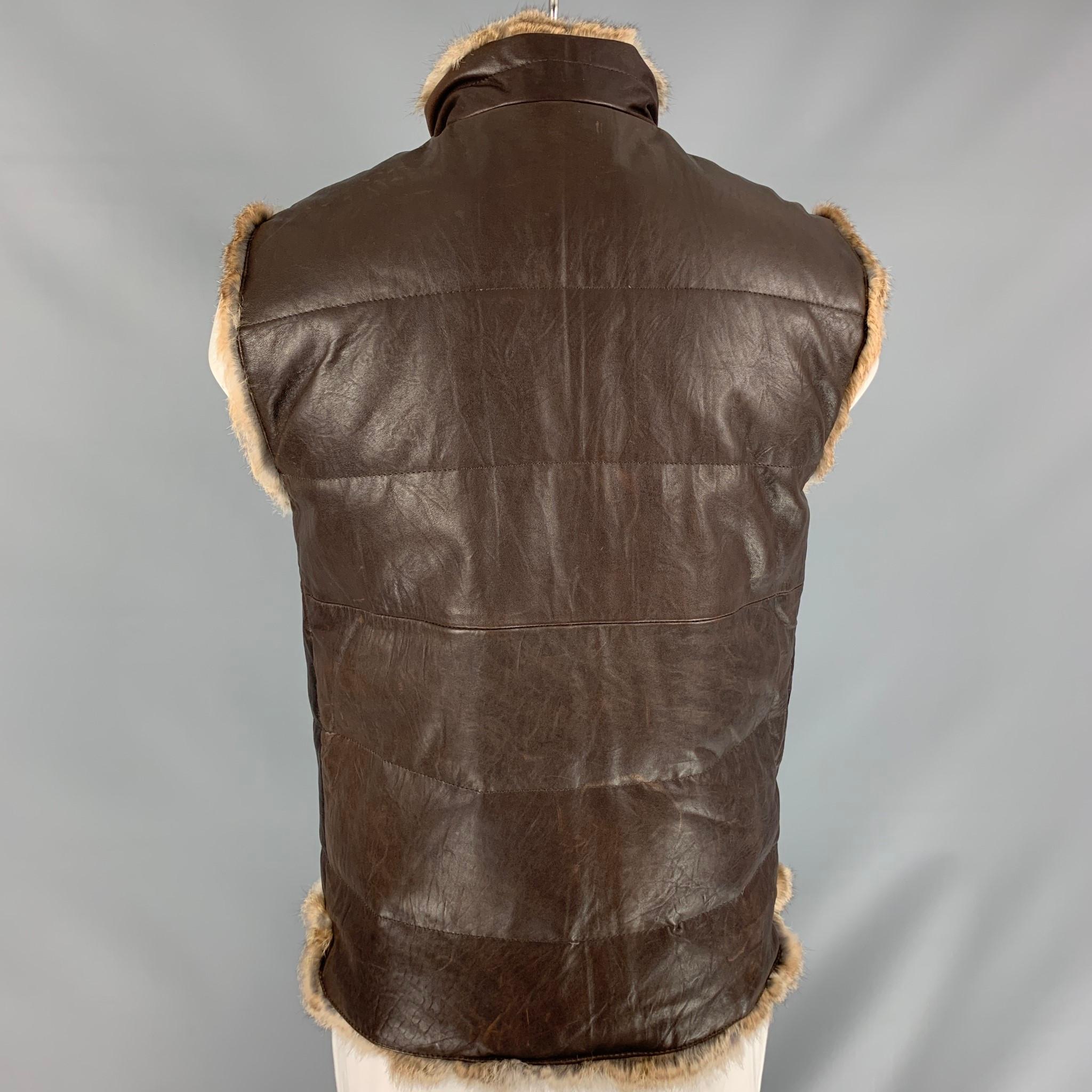 Black JUICY COUTURE Size L Brown Reversible Leather Zip Up & Snaps Vest