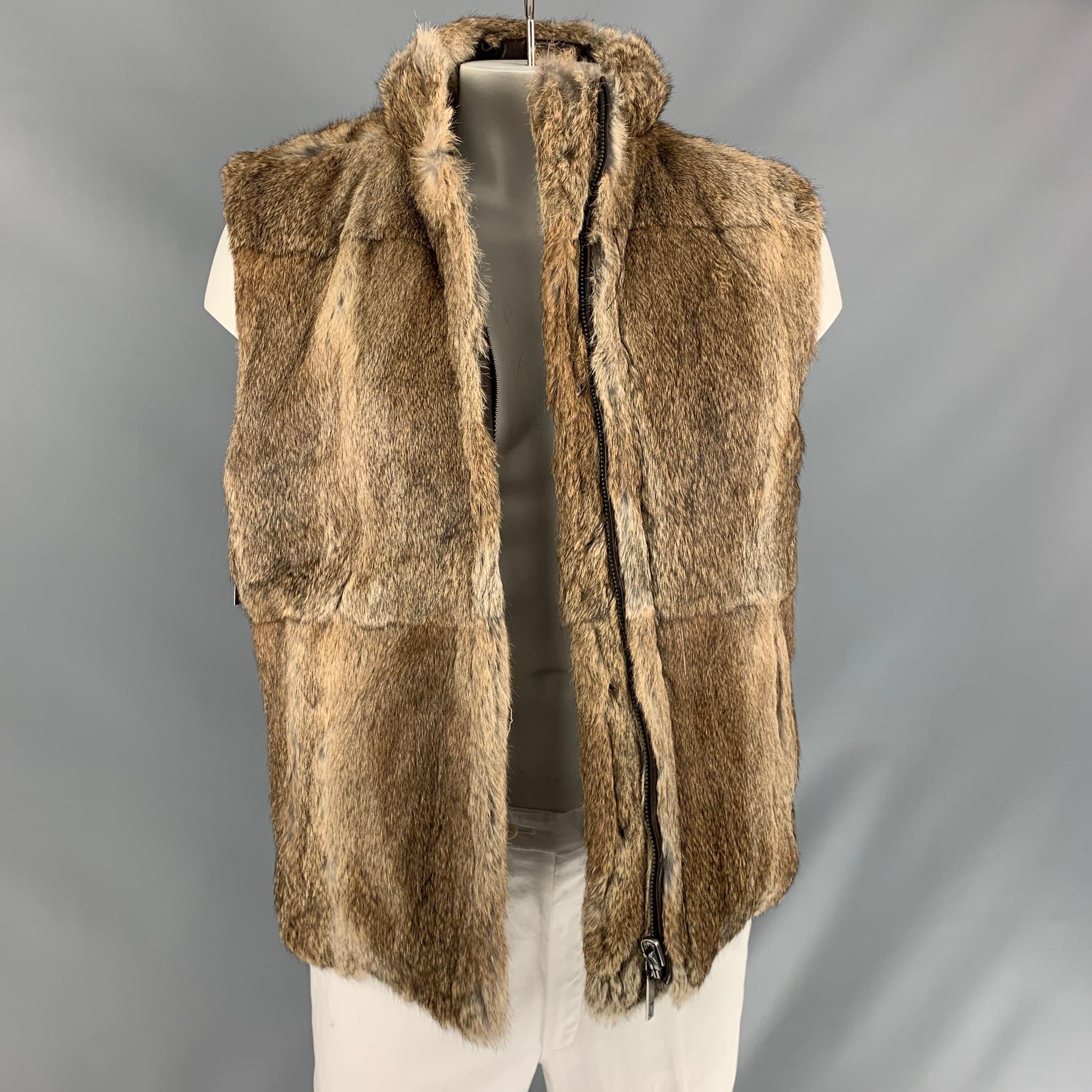 Men's JUICY COUTURE Size L Brown Reversible Leather Zip Up & Snaps Vest