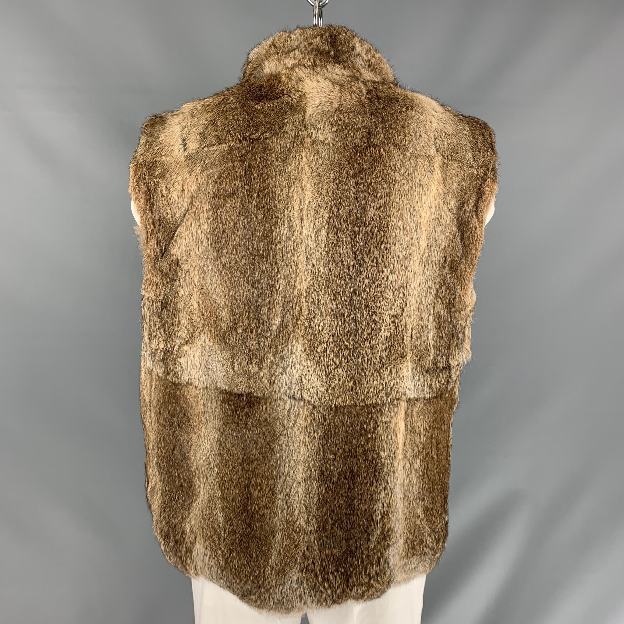 JUICY COUTURE Size L Brown Reversible Leather Zip Up & Snaps Vest 1