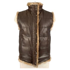 JUICY COUTURE Size L Brown Reversible Leather Zip Up & Snaps Vest