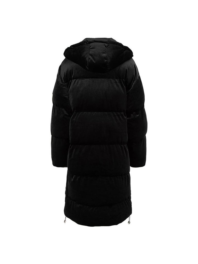 Juicy Couture Women's Black Velour Longline Zip Up Puffer Jacket For