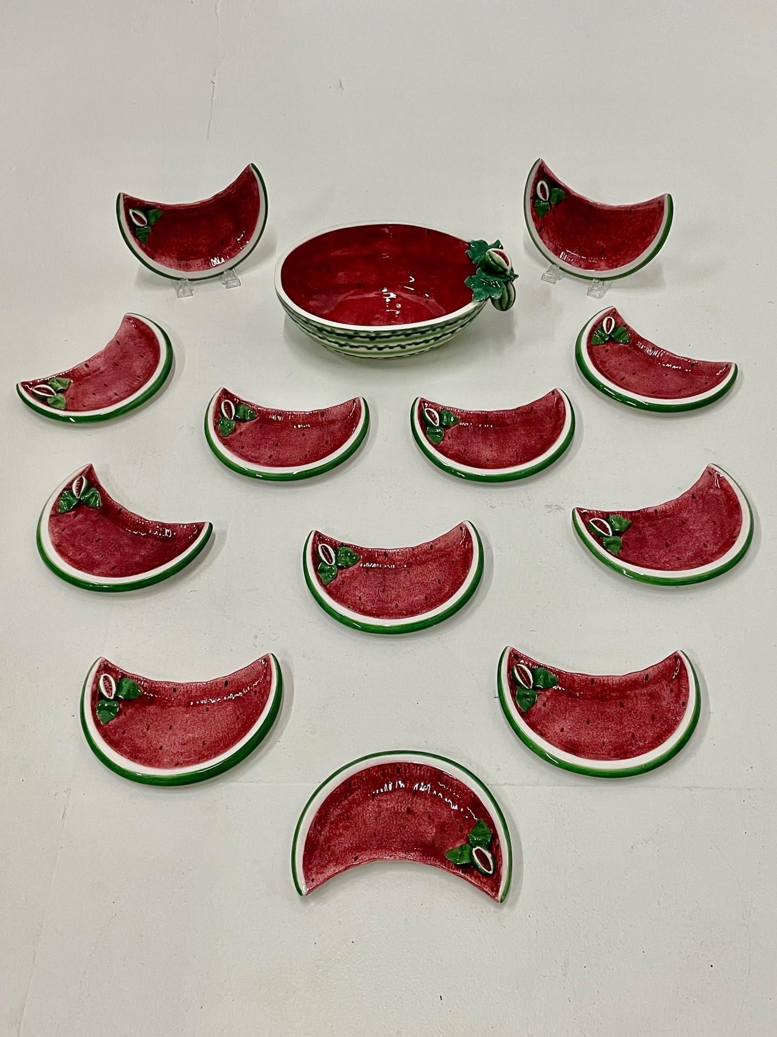 Juicy Set of 12 Watermelon Motife Italian Pottery Dishes and Serving Bowl 3