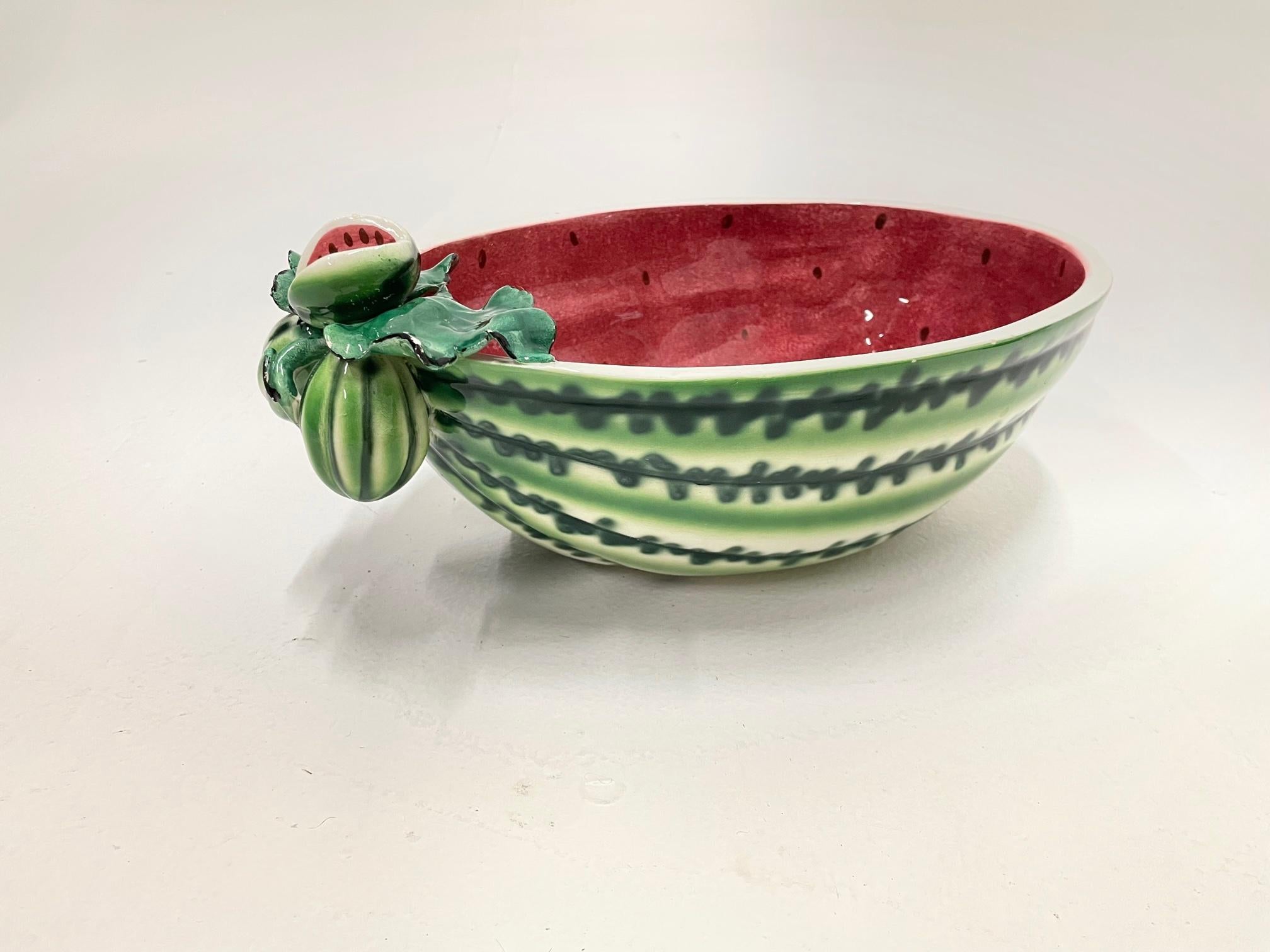 Juicy Set of 12 Watermelon Motife Italian Pottery Dishes and Serving Bowl In Good Condition For Sale In Hopewell, NJ
