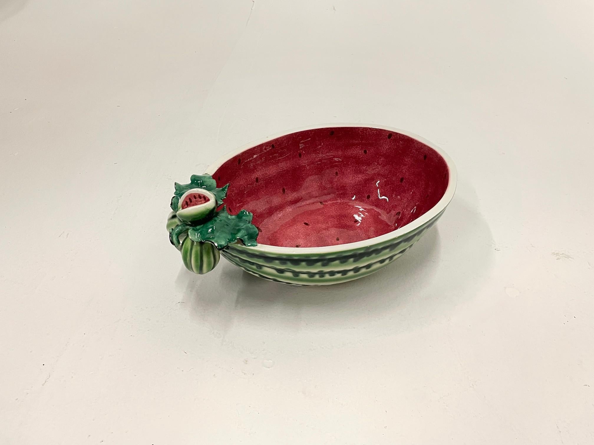 Mid-20th Century Juicy Set of 12 Watermelon Motife Italian Pottery Dishes and Serving Bowl For Sale