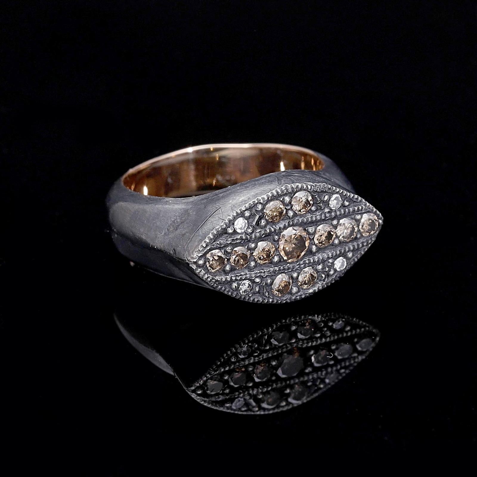 For Sale:  Oxidized Silver and Gold Marquise Ring with Diamond 2