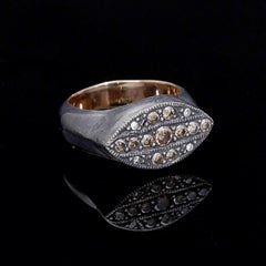 Oxidized Silver and Gold Marquise Ring with Diamond