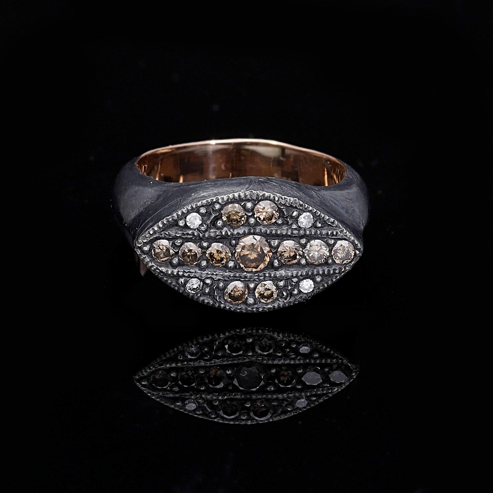 For Sale:  Oxidized Silver and Gold Marquise Ring with Diamond 3