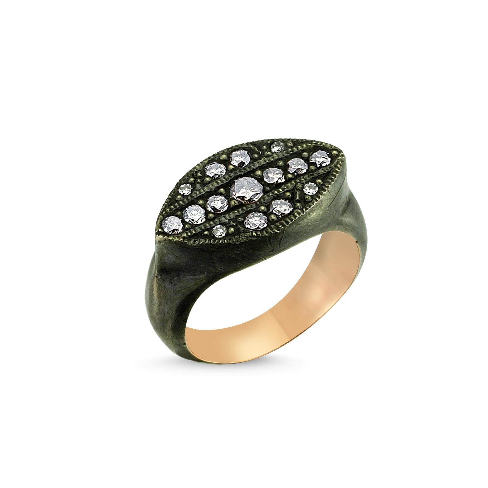 For Sale:  Oxidized Silver and Gold Marquise Ring with Diamond 4