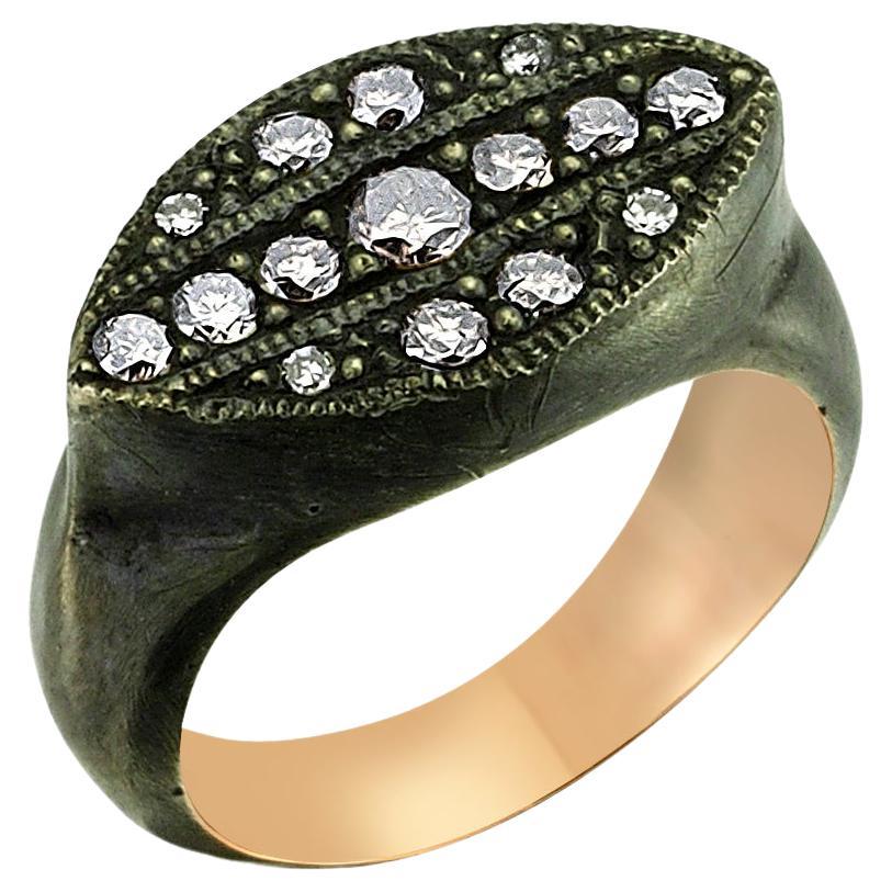 For Sale:  Oxidized Silver and Gold Marquise Ring with Diamond