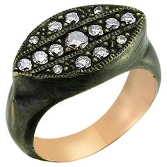 Oxidized Silver and Gold Marquise Ring with Diamond