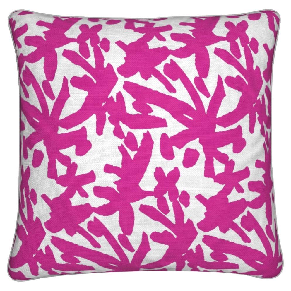 Cuscino Juju in lino acquerellato fucsia in vendita