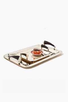 Jujuy Grand plateau rectangulaire en corne d'alpaga argenté et noir