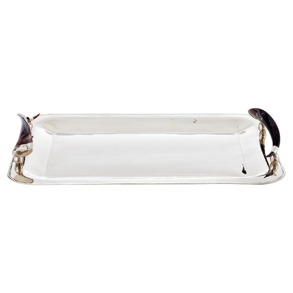 Jujuy Large Rectangular Alpaca Silver & Black Horn Tray