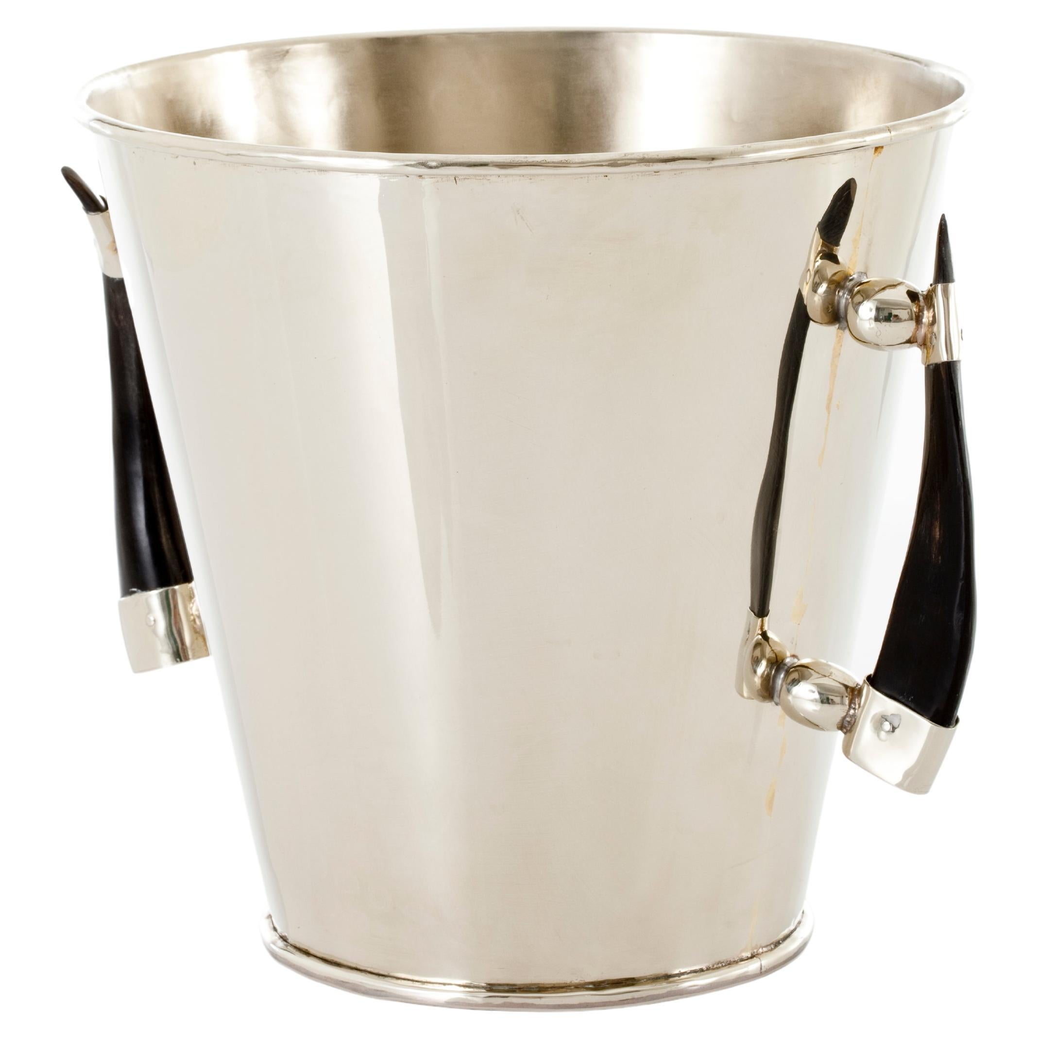 JUJUY Medium Round Champagne Bucket, Silver Alpaca and Horn For Sale