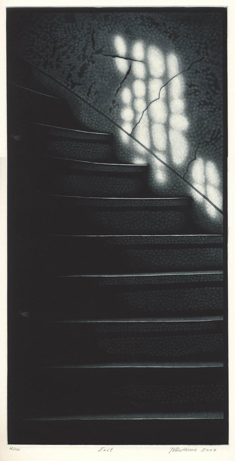 Uscita (La luce del sole in un'antica scala conduce a una fine incerta).