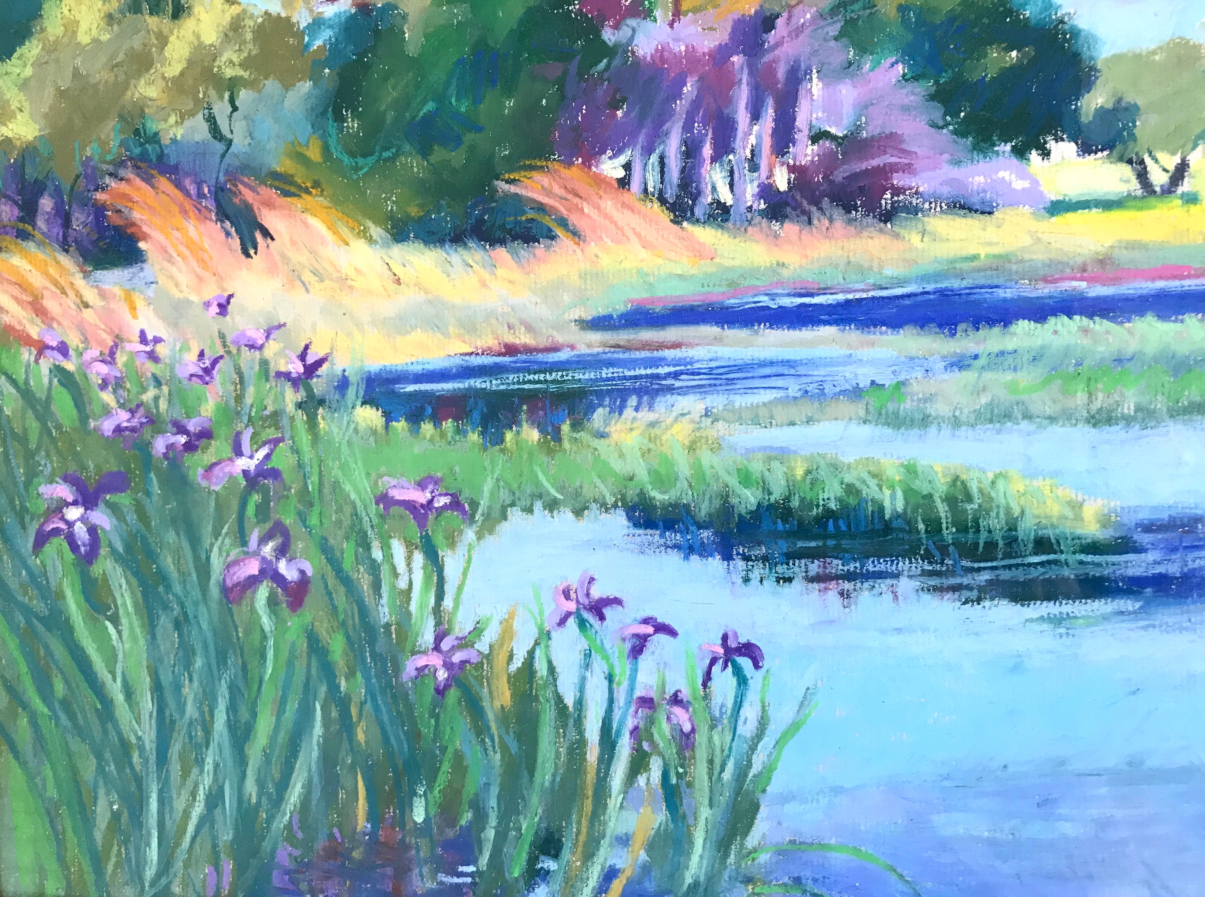 “Wild Iris” - Post-Impressionist Mixed Media Art by Julee Docking