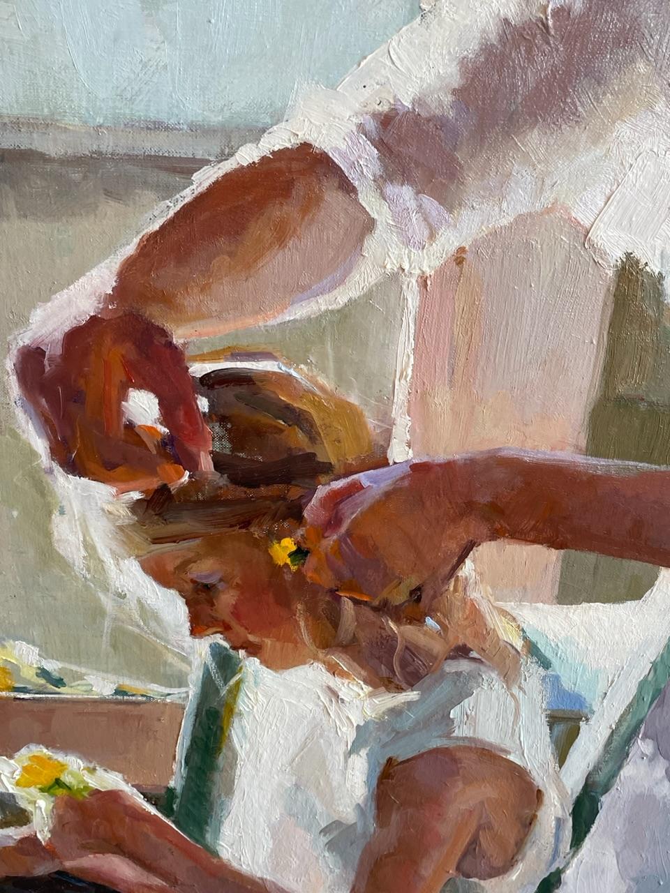 Marigold - Gray Figurative Painting by Julee Hutchison