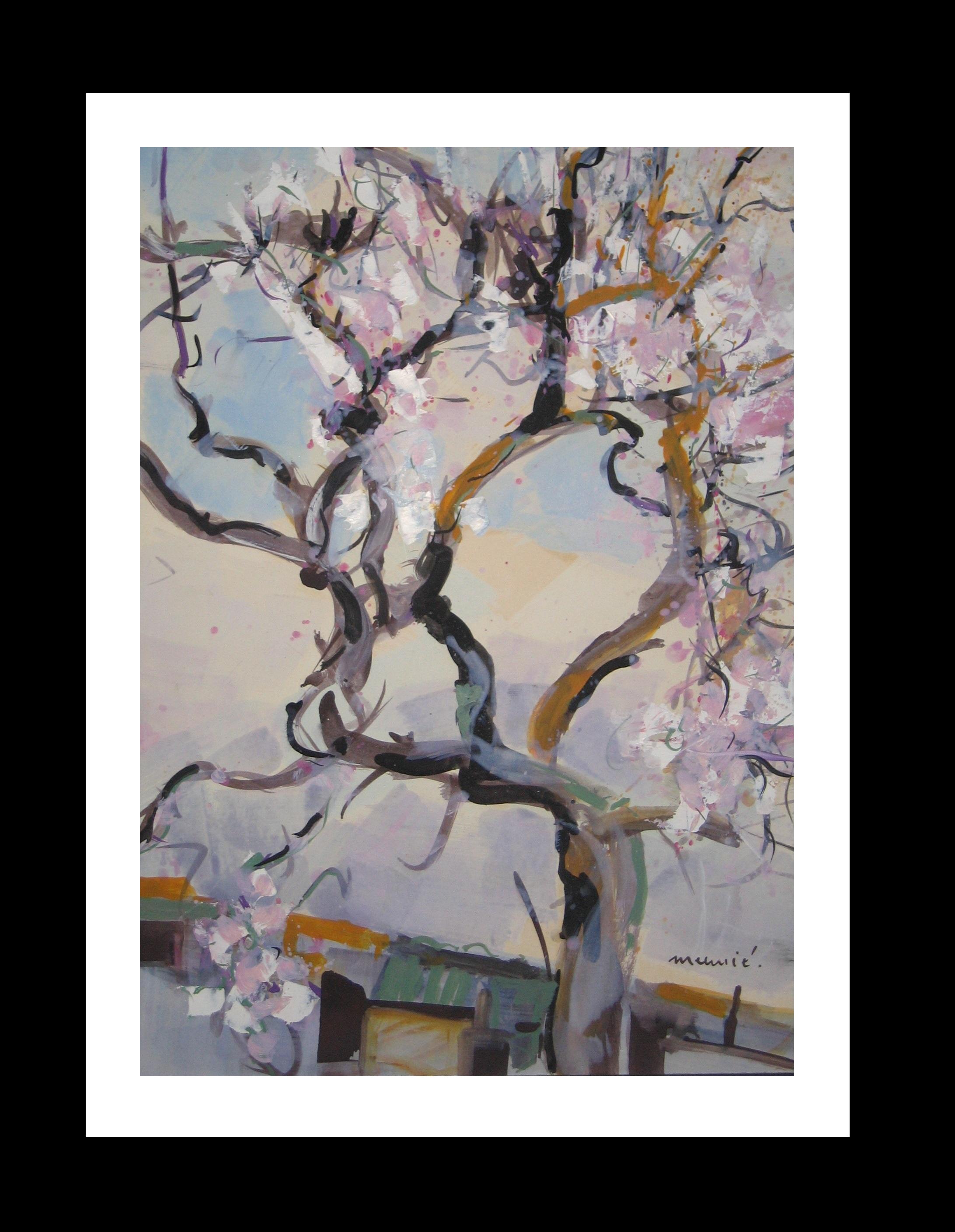  J. Meunie  Tree  Almond Blossom  Vertical original acrylic painting