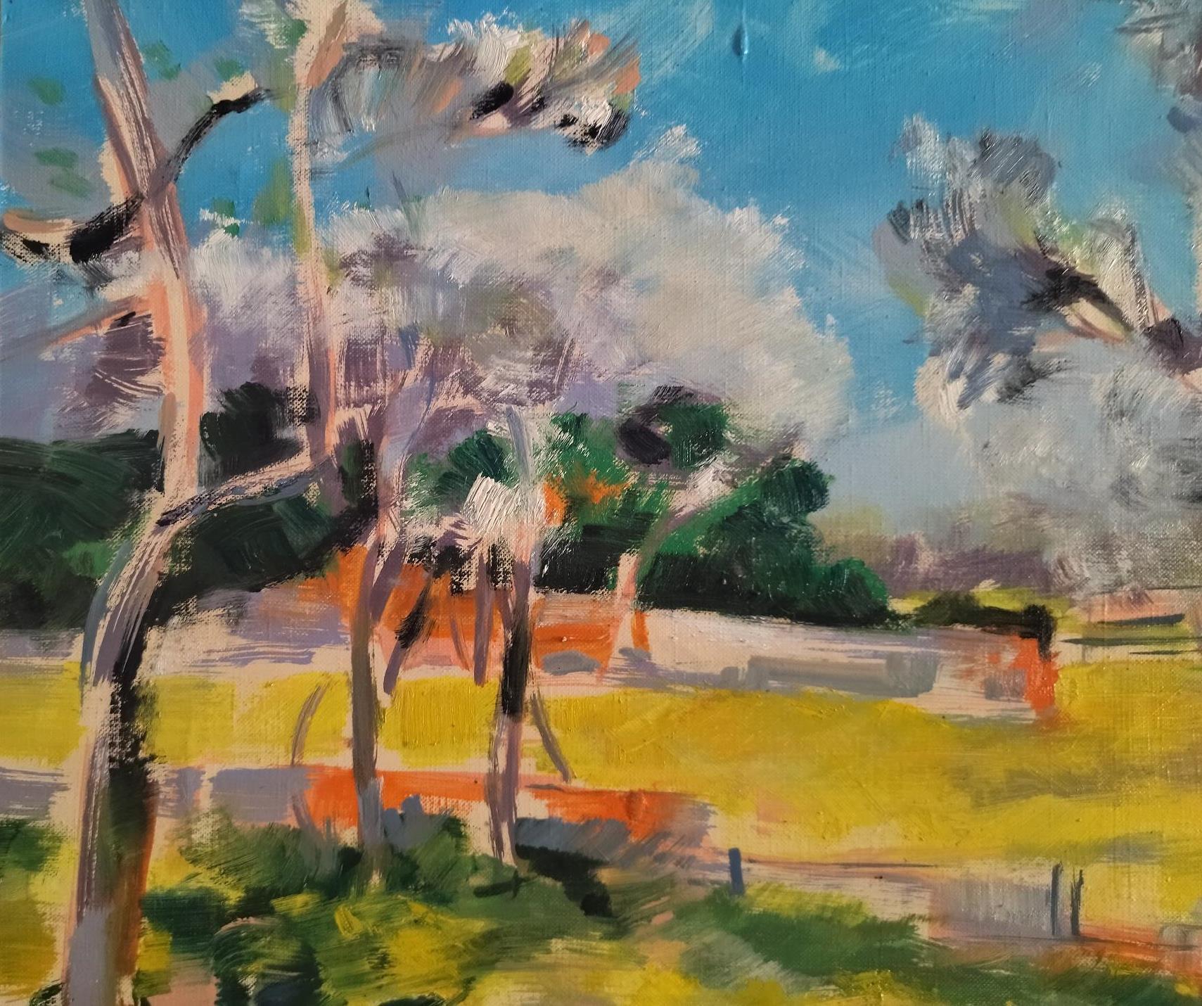 Julien Meunie    Almond   original acrylic painting - Black Landscape Painting by Julen Meunie
