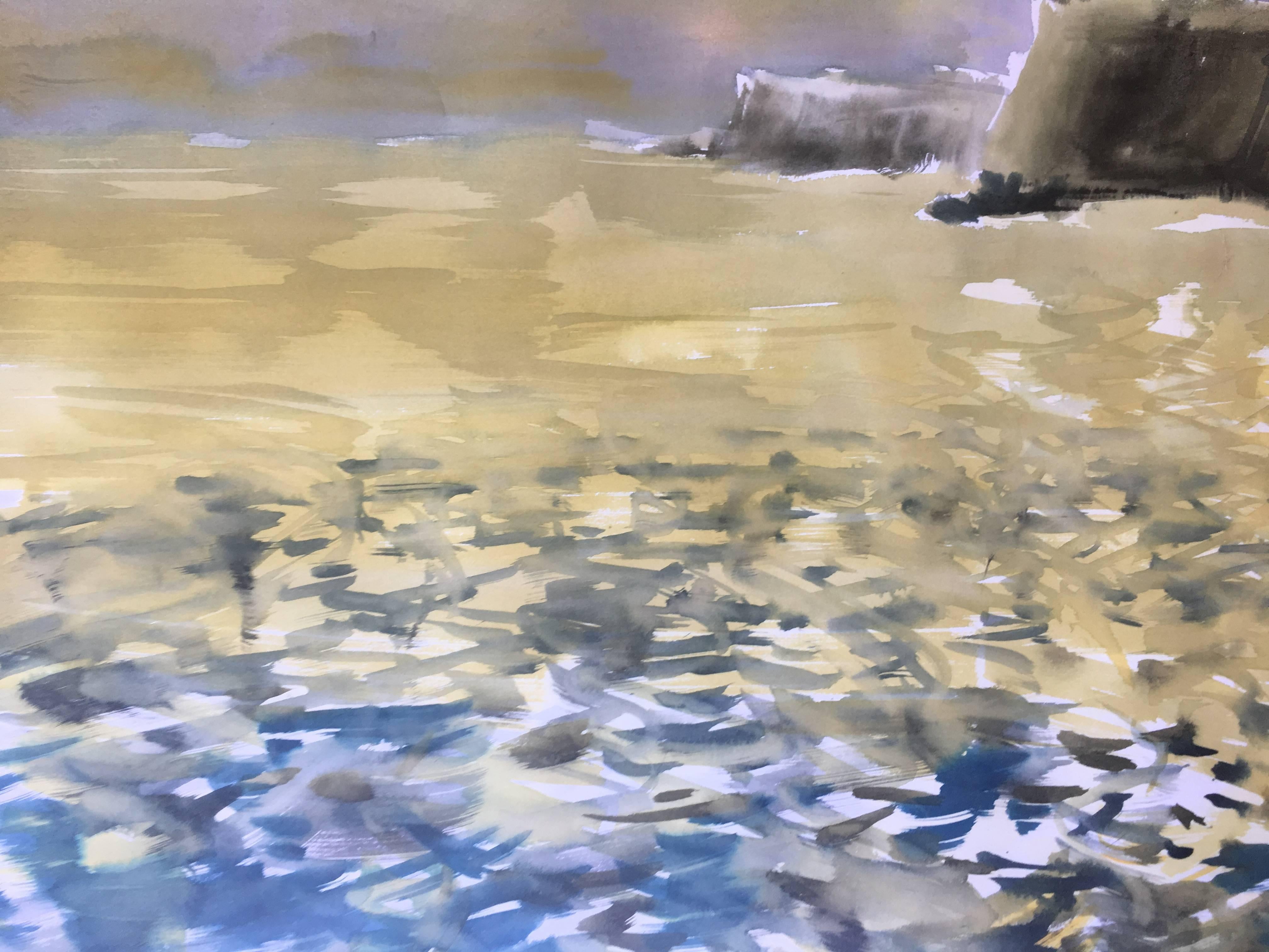  COAST. MAJORCA original watercolor painting. 
Julien was born in 1948 in Vichy, France. He studied art and theater in Clermont-Ferrand at the same time as finishing his degree in French Literature. Continuing with his interest in the movement, in
