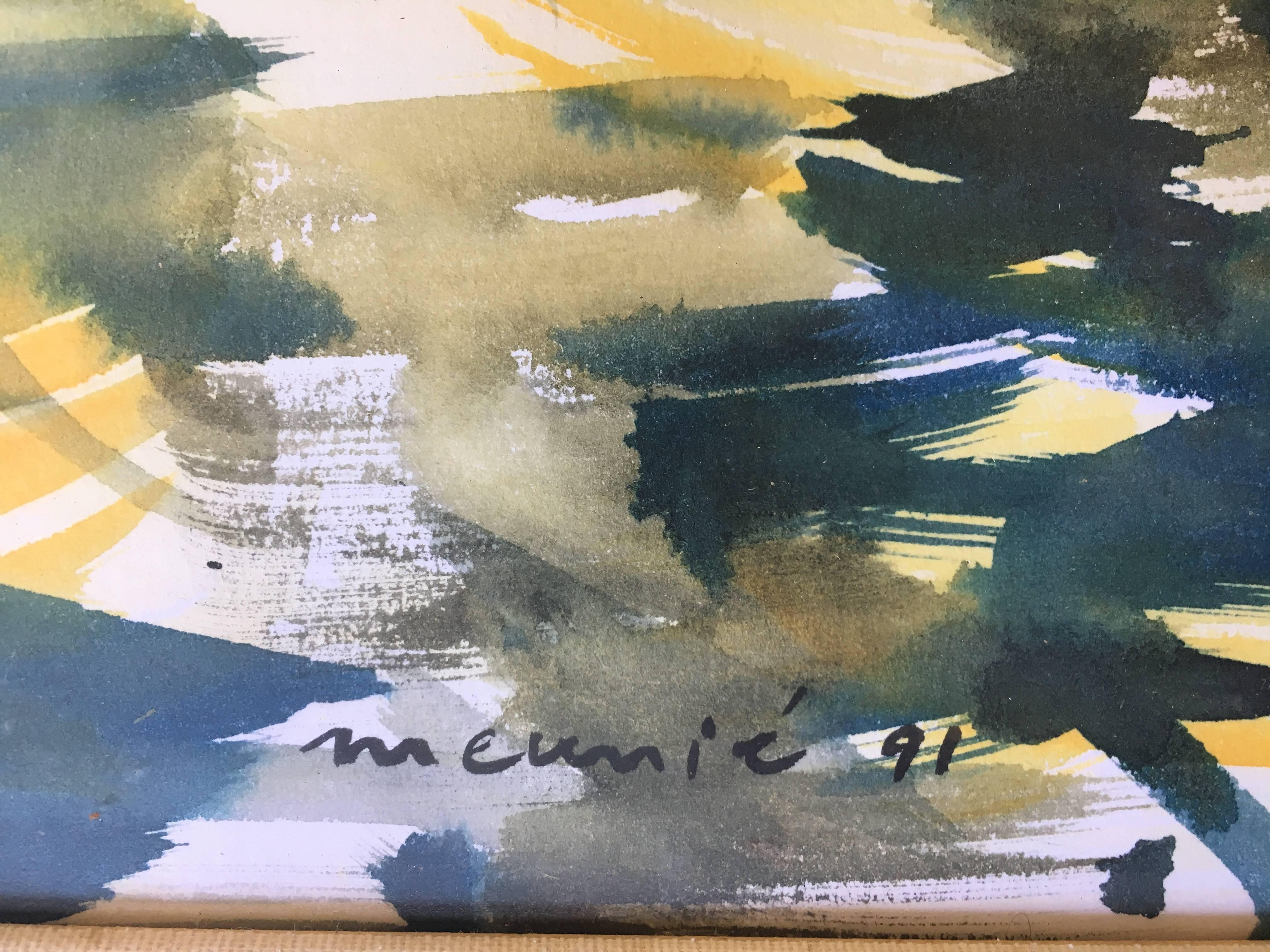 JULIEN MEUNIE.15  COSTA. MAJORCA cuadro original en acuarela - Figurative Painting Negro de Julen Meunie