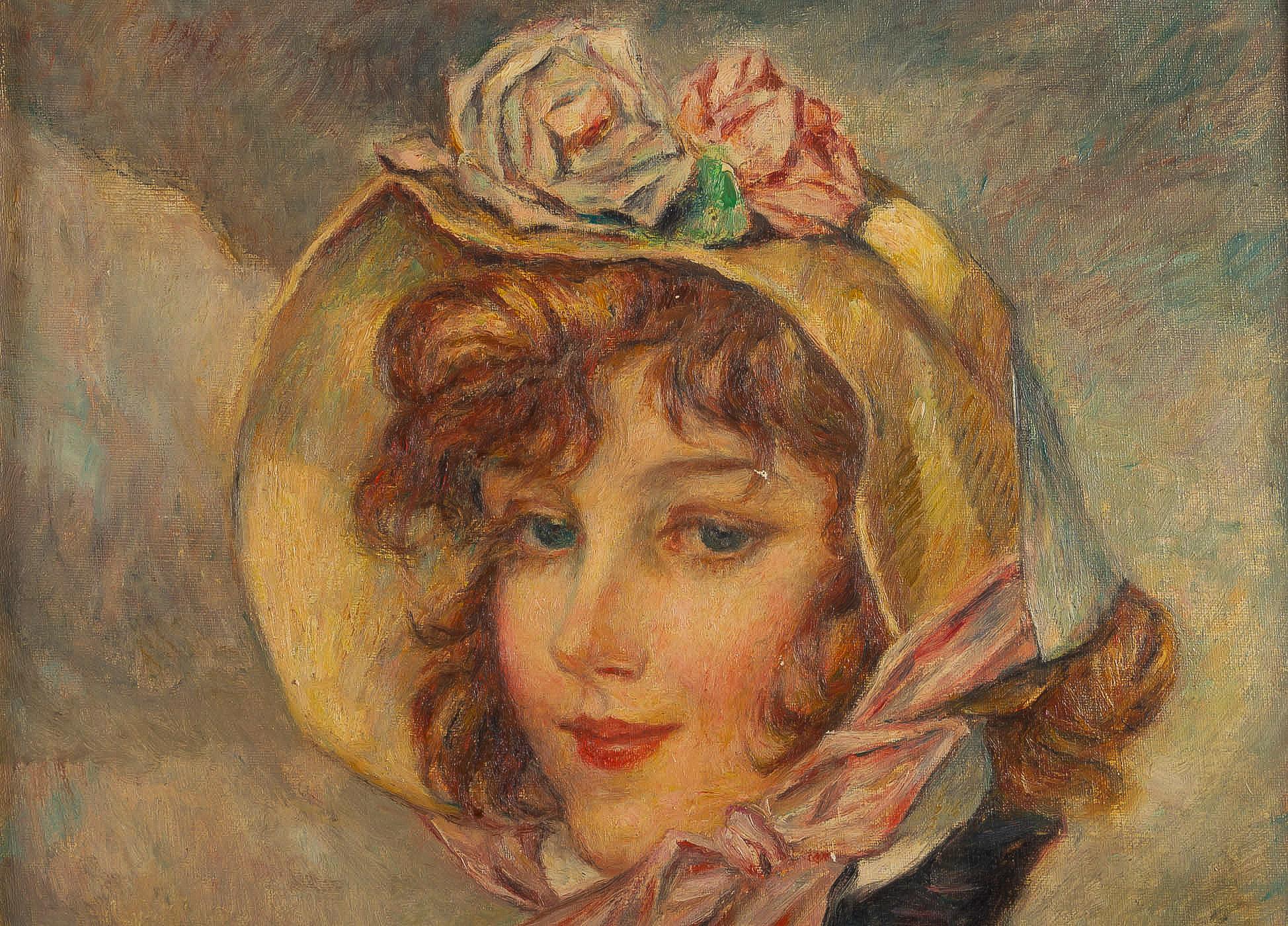 Painted Jules Abel Faivre, Oil on Canvas La Belle Rousse aux Yeux Bleus, circa 1900