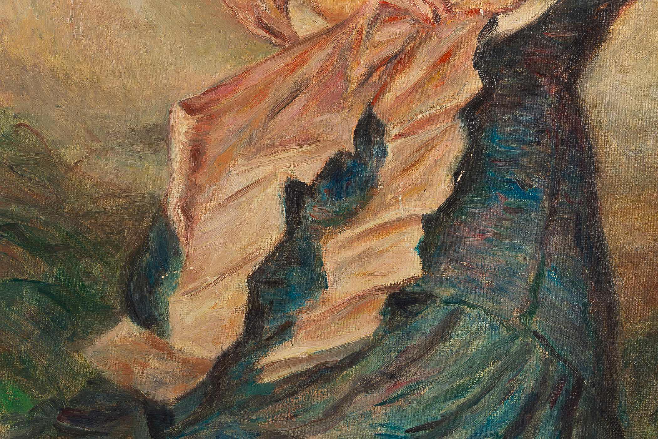 Jules Abel Faivre, Oil on Canvas La Belle Rousse aux Yeux Bleus, circa 1900 2