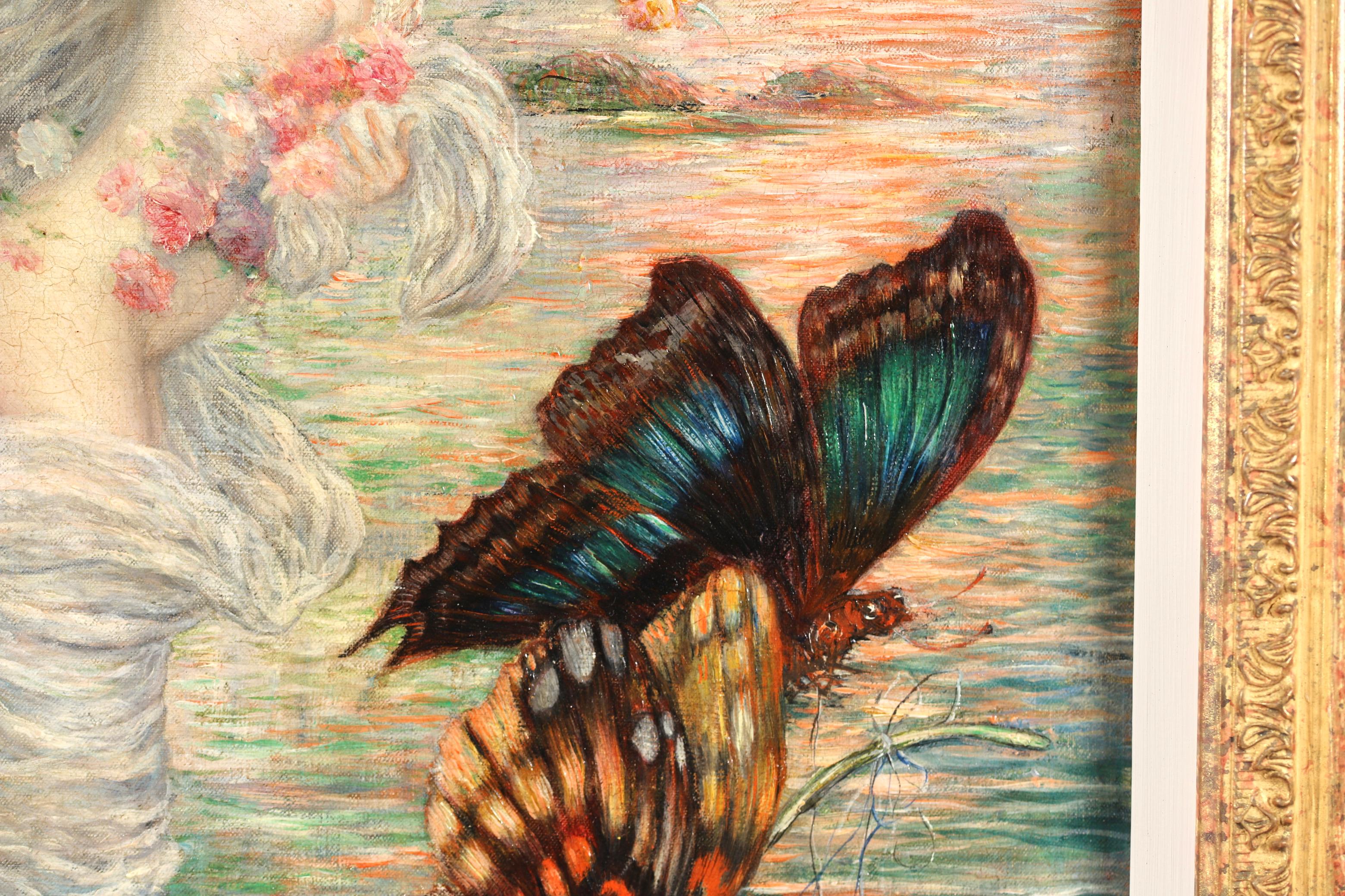 Nymphen mit Schmetterlingen – Impressionistischer Akt in Landschaft, Öl von Abel Faivre im Angebot 6