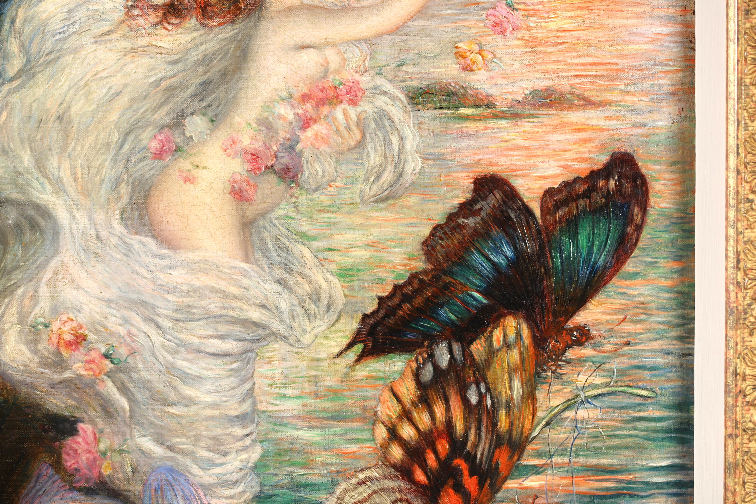 Nymphen mit Schmetterlingen – Impressionistischer Akt in Landschaft, Öl von Abel Faivre im Angebot 2