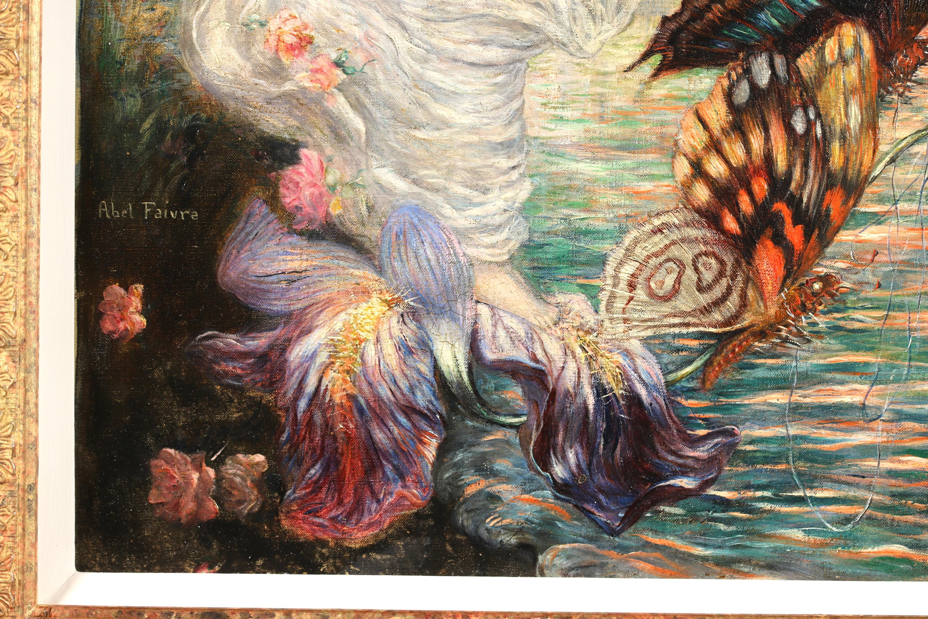Nymphen mit Schmetterlingen – Impressionistischer Akt in Landschaft, Öl von Abel Faivre im Angebot 3