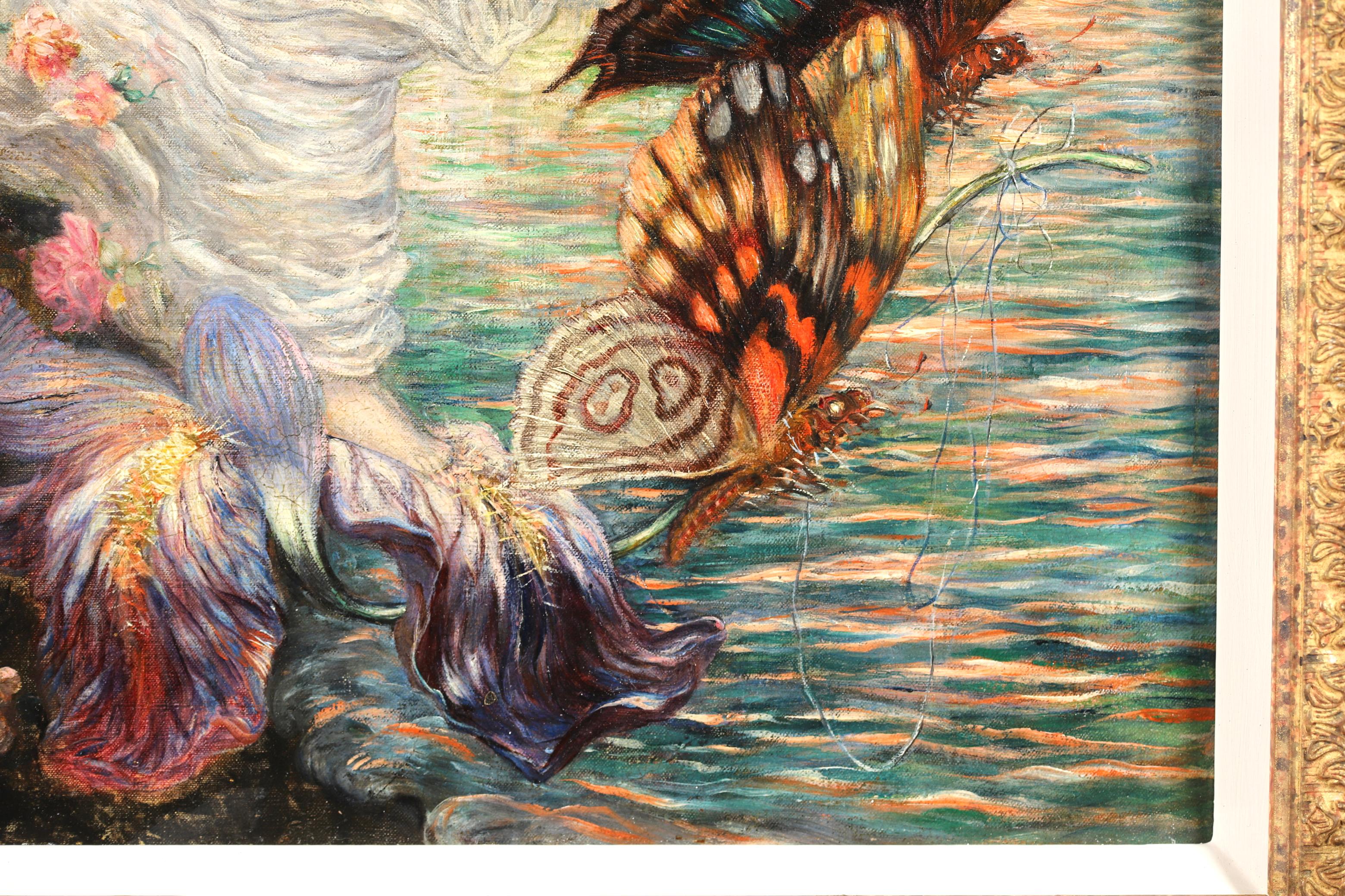 Nymphen mit Schmetterlingen – Impressionistischer Akt in Landschaft, Öl von Abel Faivre im Angebot 4