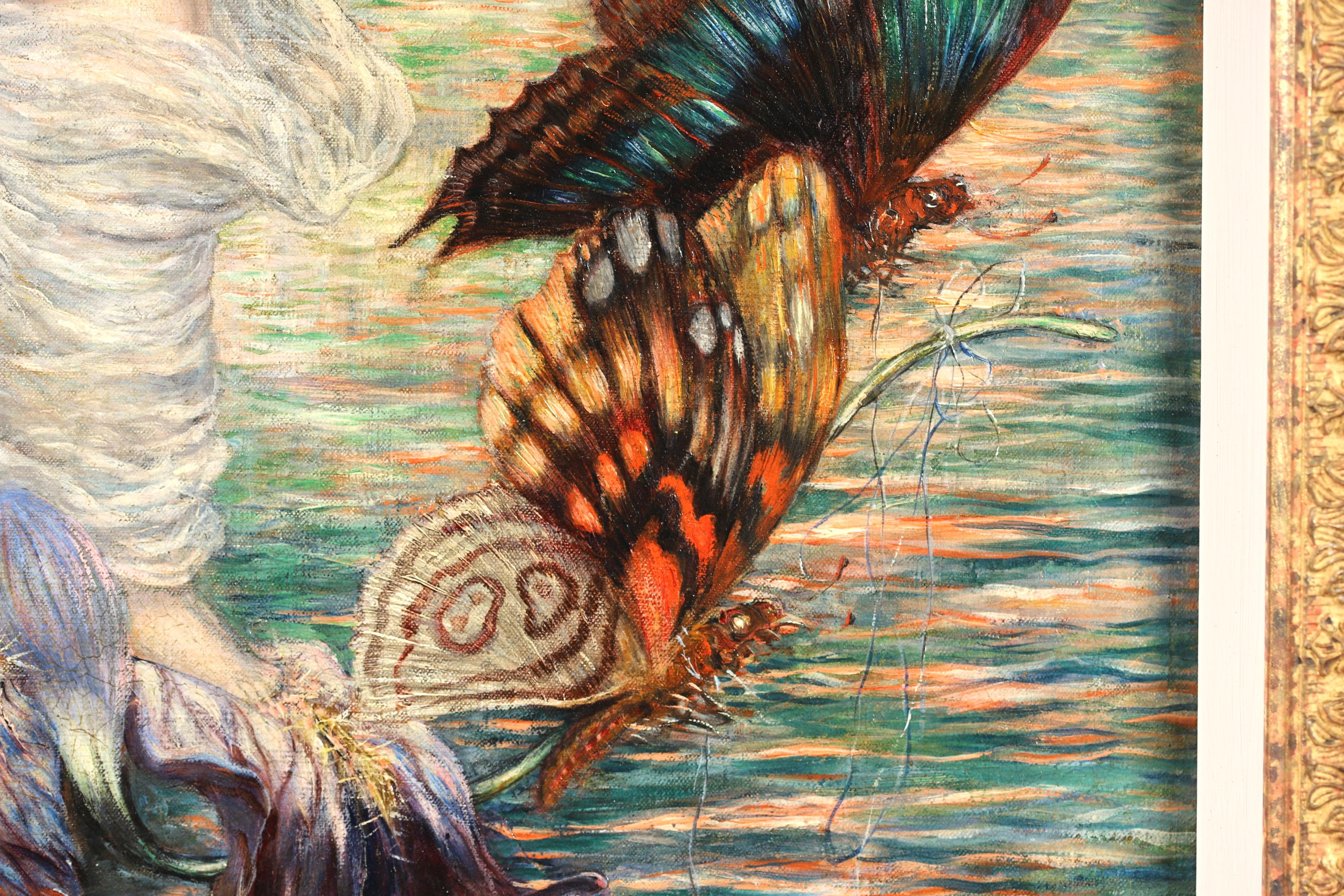 Nymphen mit Schmetterlingen – Impressionistischer Akt in Landschaft, Öl von Abel Faivre im Angebot 5